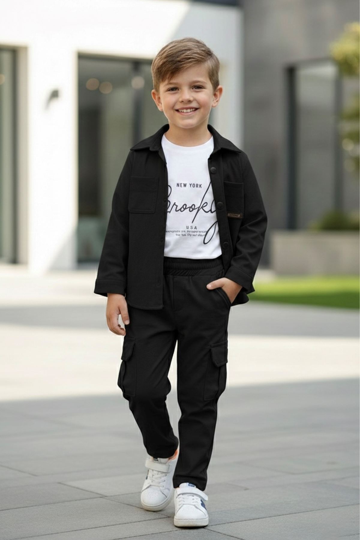 Miniğimin Cicileri Paraşüt Esnek Brokly Baskılı Erkek Çocuk 3 lü Takım - Siyah