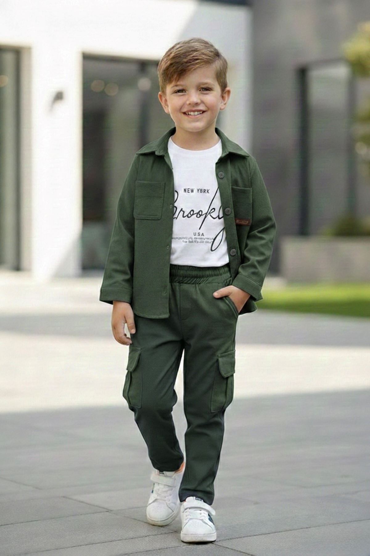 Miniğimin Cicileri Paraşüt Esnek Brokly Baskılı Erkek Çocuk 3 lü Takım - Yeşil