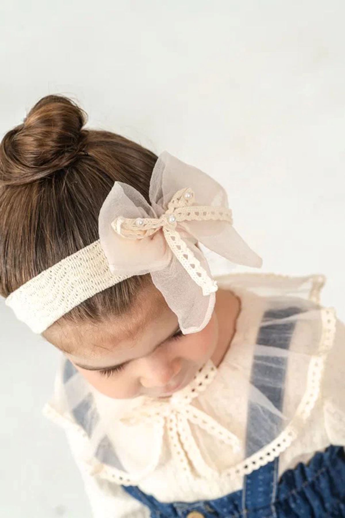 Minigimin Cicileri Yaka Tül Detaylı Prenses Denim Elbise 3'LÜ Kız Bebek Takım - Açık Mavi