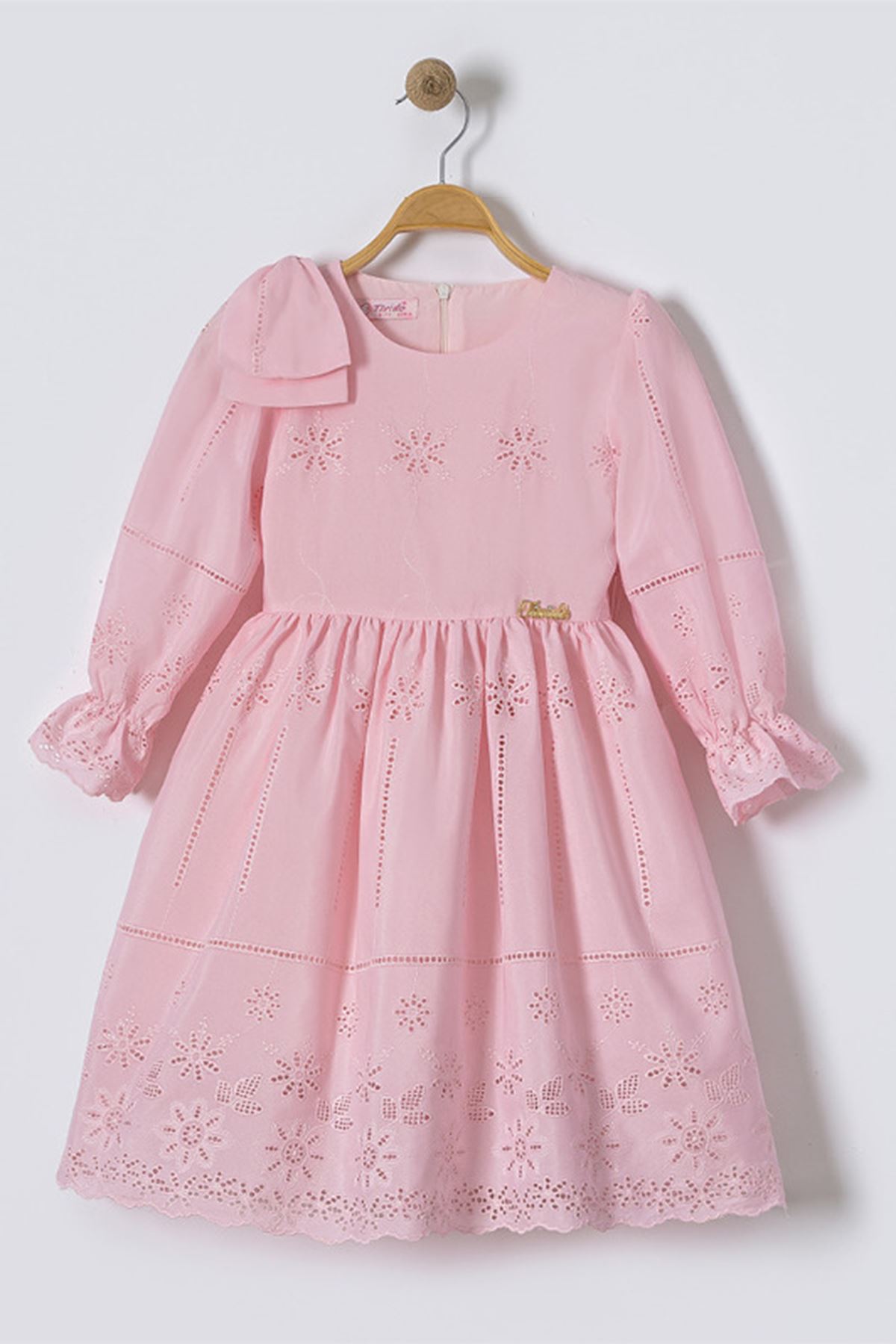 Minigimin Cicileri Brode Nakış Detaylı Kız Çocuk Elbise - Pembe