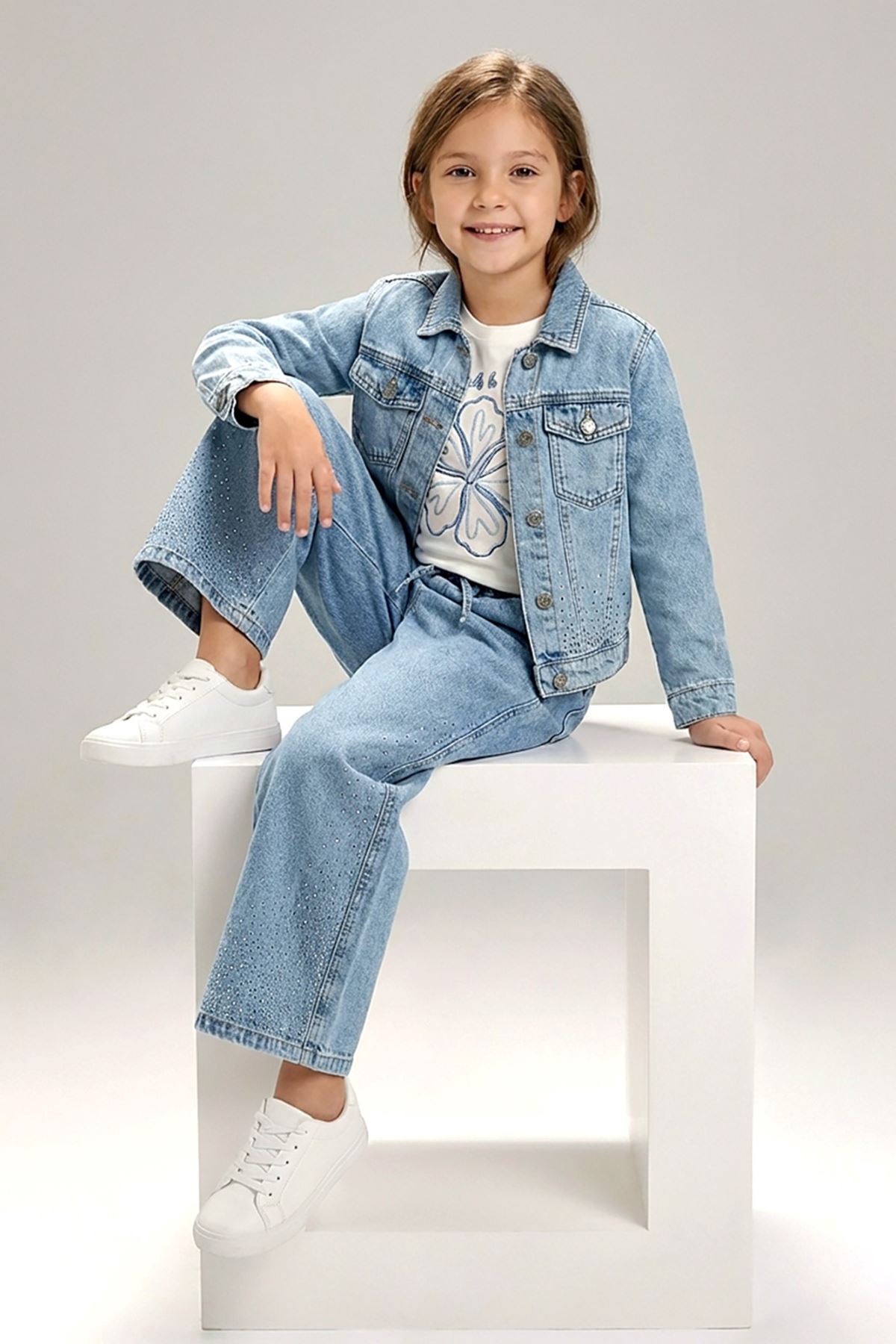 Minigimin Cicileri Taşli Pantolon Kız Çocuk Büyük Yaş - Açık Mavi