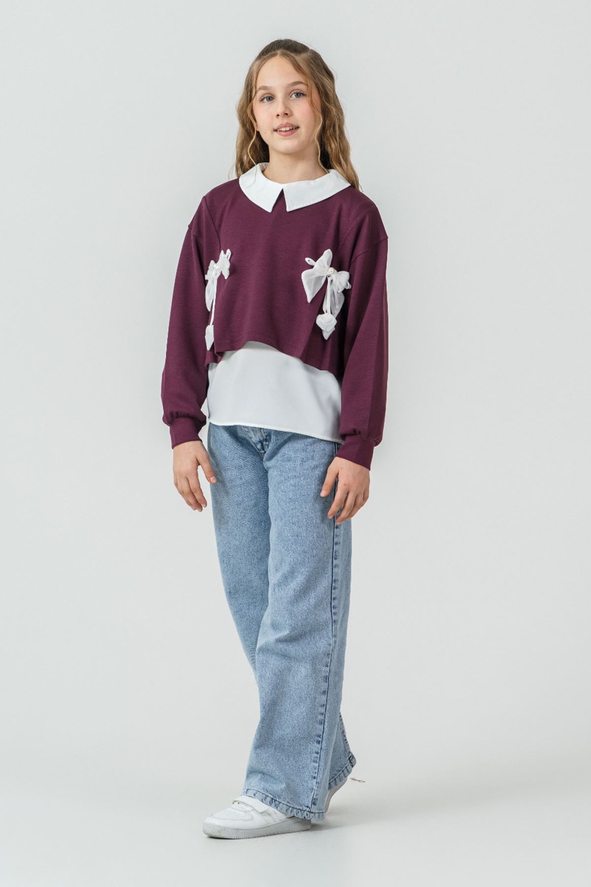 Minigimin Cicileri İnci Kurdela Detaylı 3 Lü Kız Çocuk Takım - Mor