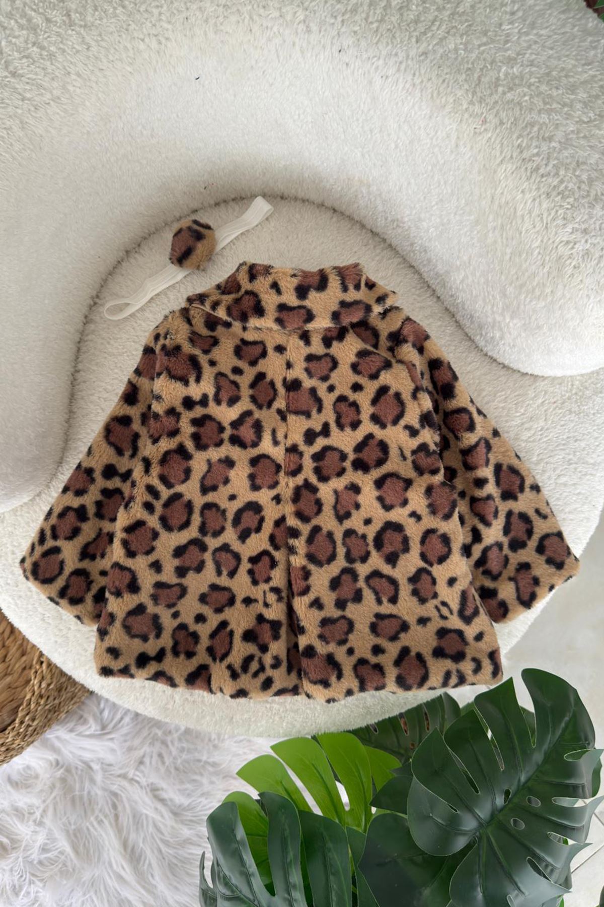 Miniğimin Cicileri Leopar Astarlı Kız Bebek Ceket - Kahve