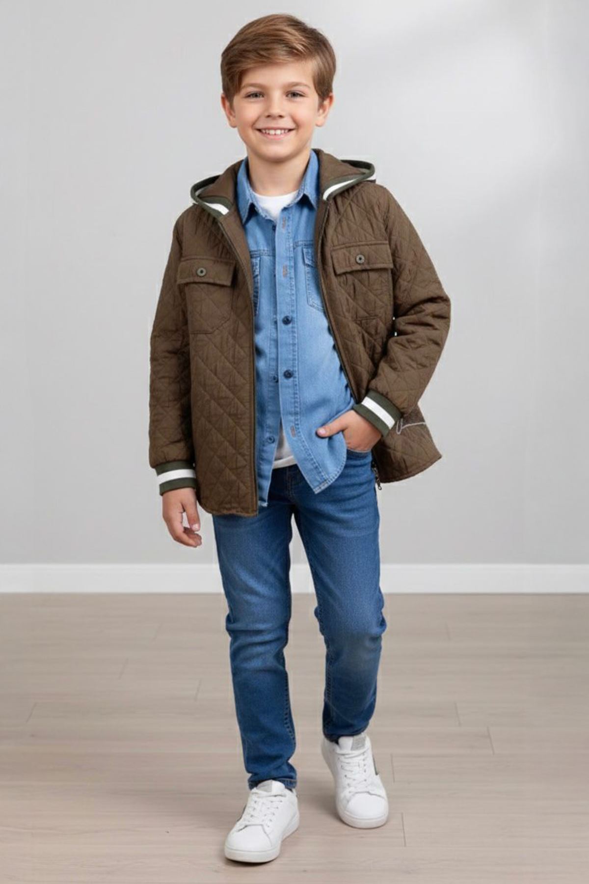 Miniğimin Cicileri (9-12) Kapitone İşlemeli Kapüşonlu Erkek Çocuk 4 lü Takım - Yeşil