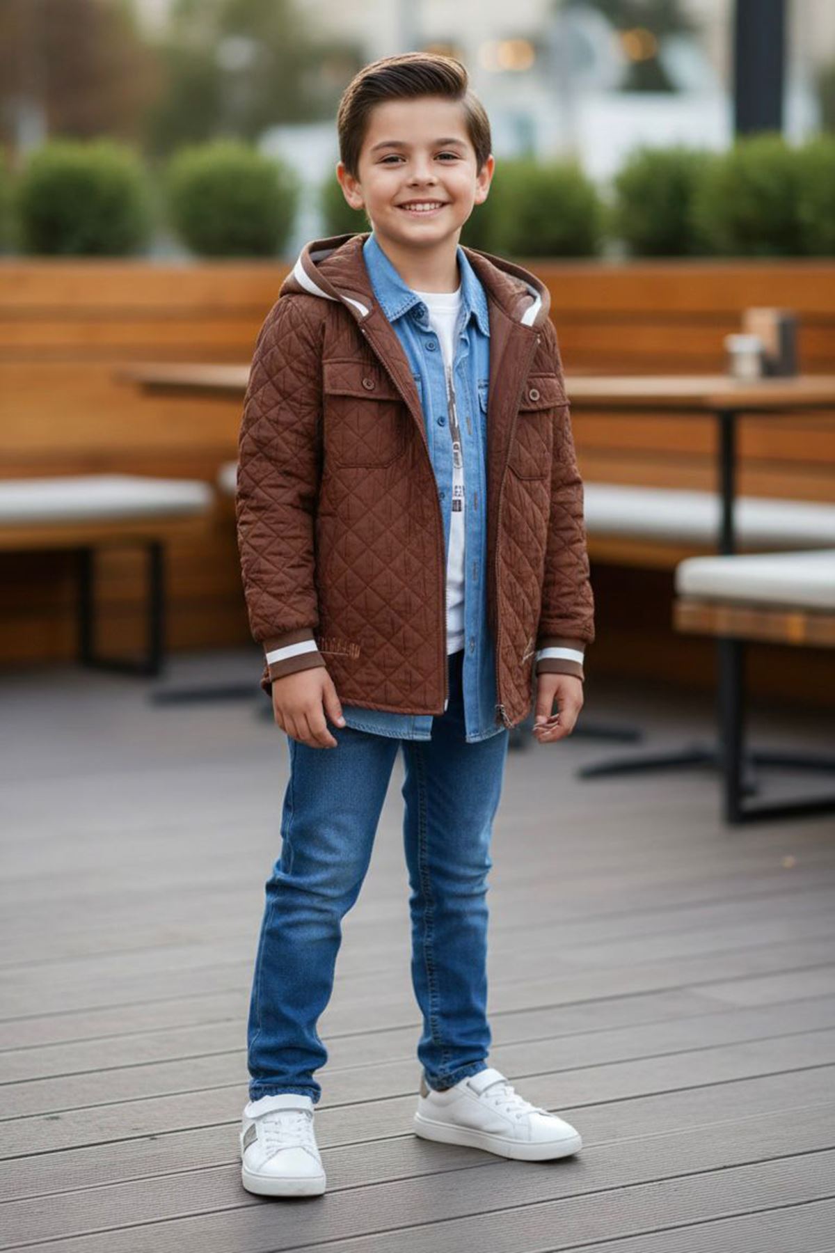 Miniğimin Cicileri (9-12) Kapitone İşlemeli Kapüşonlu Erkek Çocuk 4 lü Takım - Koyu Kahve