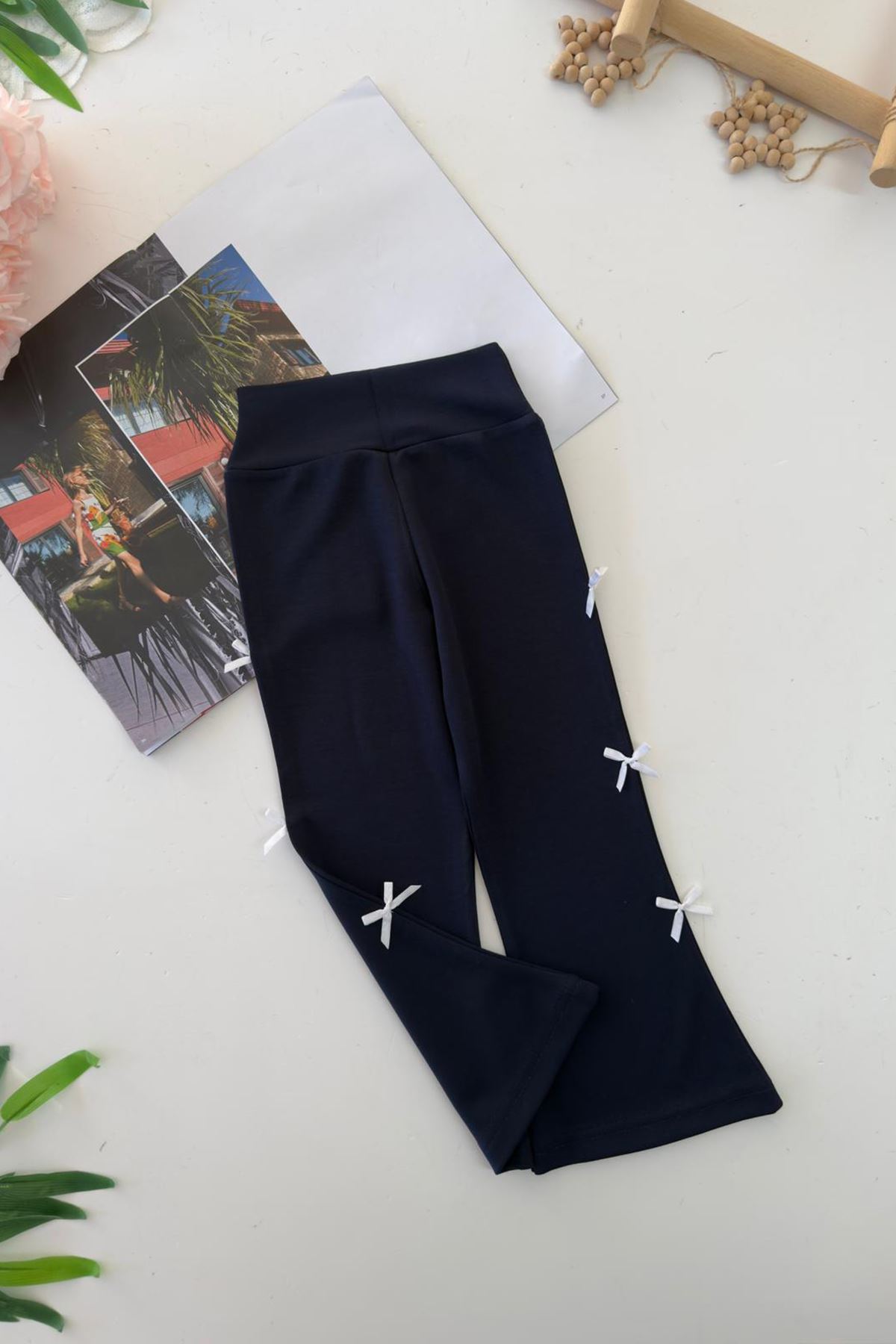 Miniğimin Cicileri Fiyonk Detaylı Kız Çocuk Esnek Tayt - Lacivert