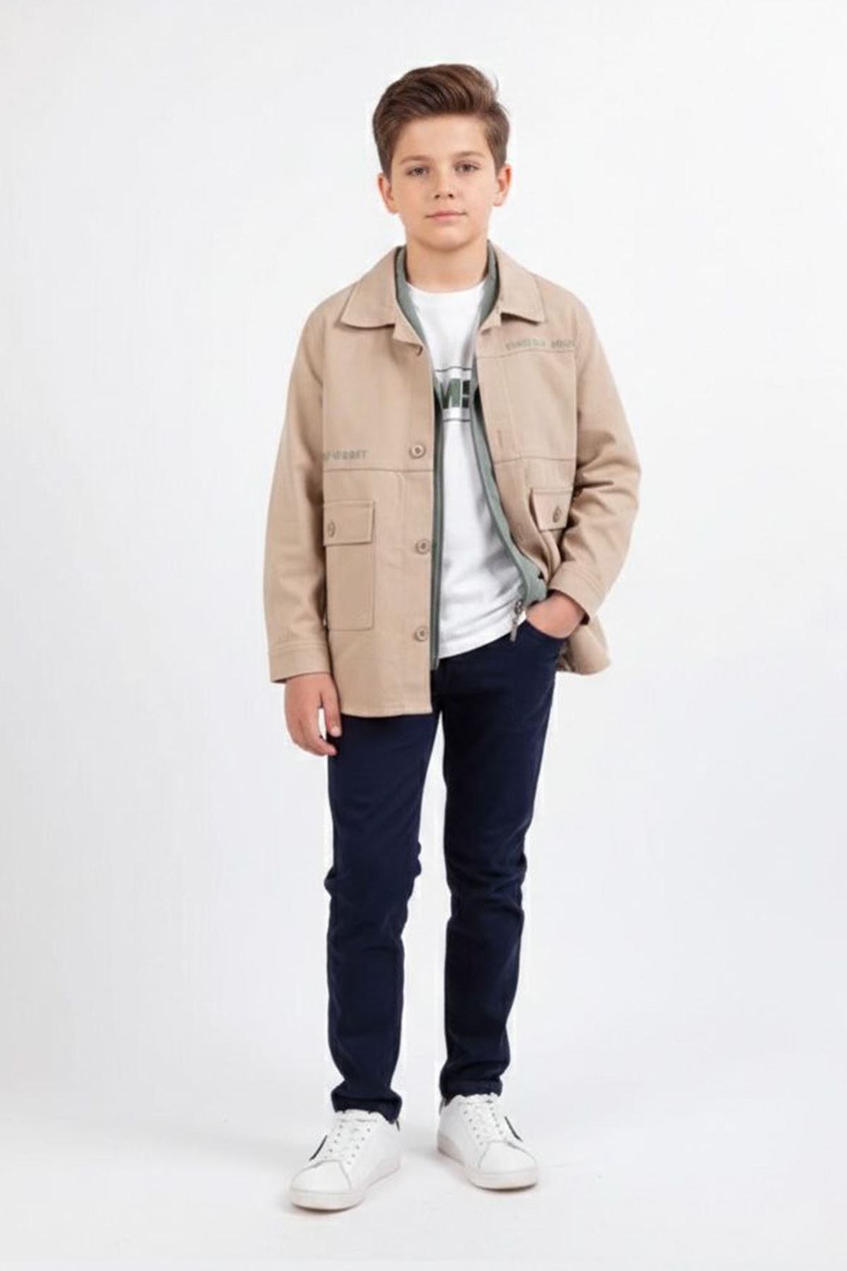 Miniğimin Cicileri (9-12) Look İşlemeli Erkek Çocuk 4 lü Takım - Bej