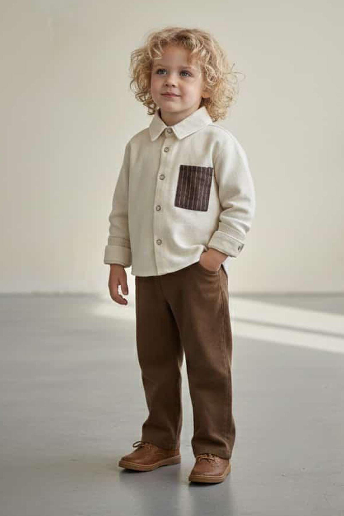 Minigimin Cicileri Triko Hırkalı Gömlek Pantolon Erkek Çocuk 3 lü Takım -Taş