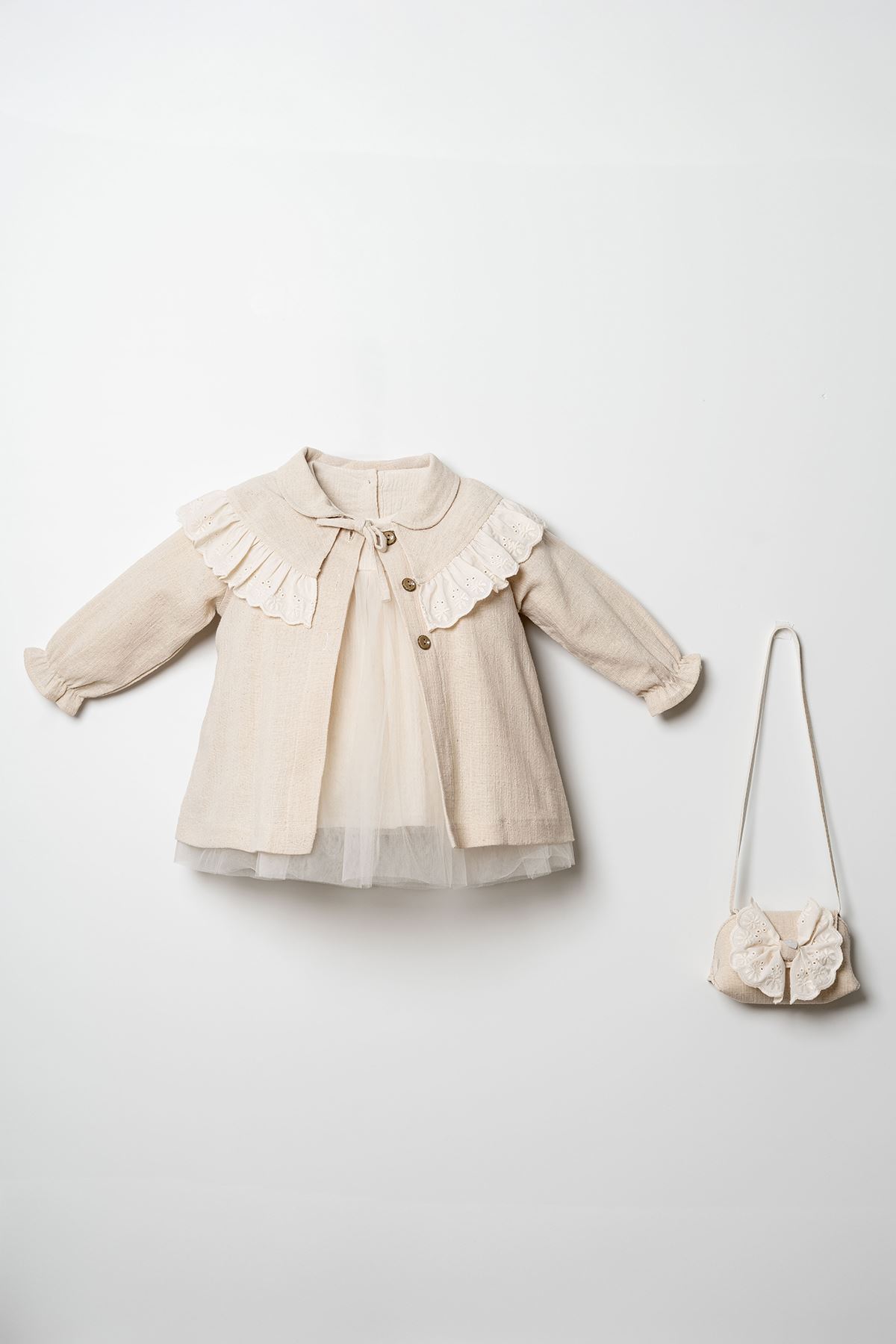 Miniğimin Cicileri Dream Trençkot Çantalı Kız Çocuk 3’lü Takım (1–4 Yaş) - Krem