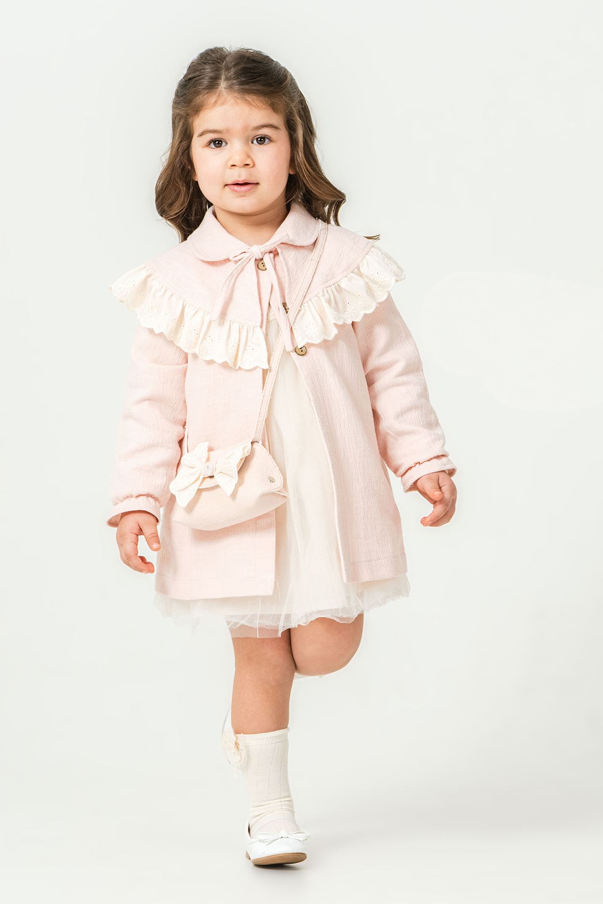 Miniğimin Cicileri Dream Trençkot Çantalı Kız Çocuk 3’lü Takım (1–4 Yaş) - Pudra