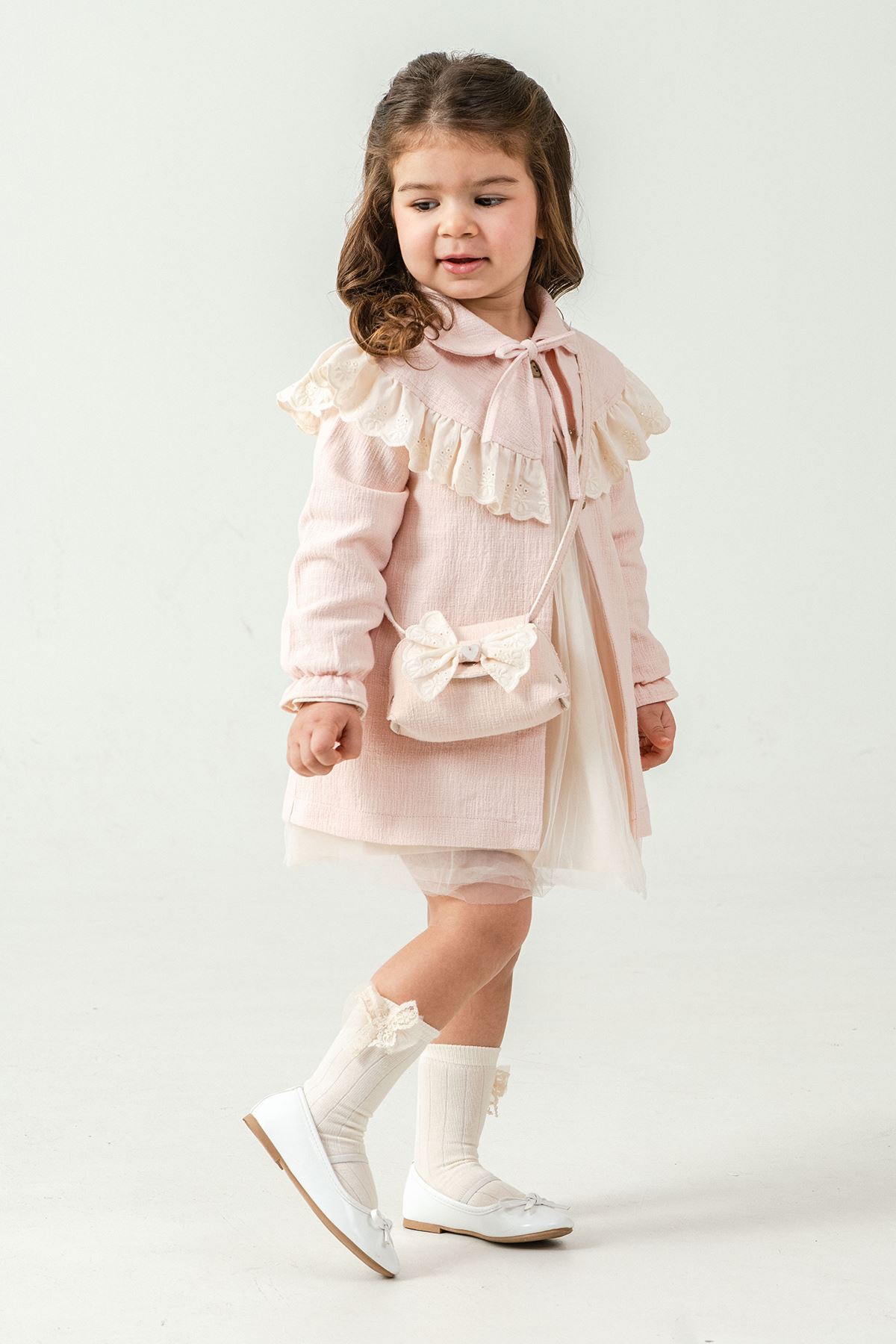 Miniğimin Cicileri Dream Trençkot Çantalı Kız Çocuk 3’lü Takım (1–4 Yaş) - Pudra