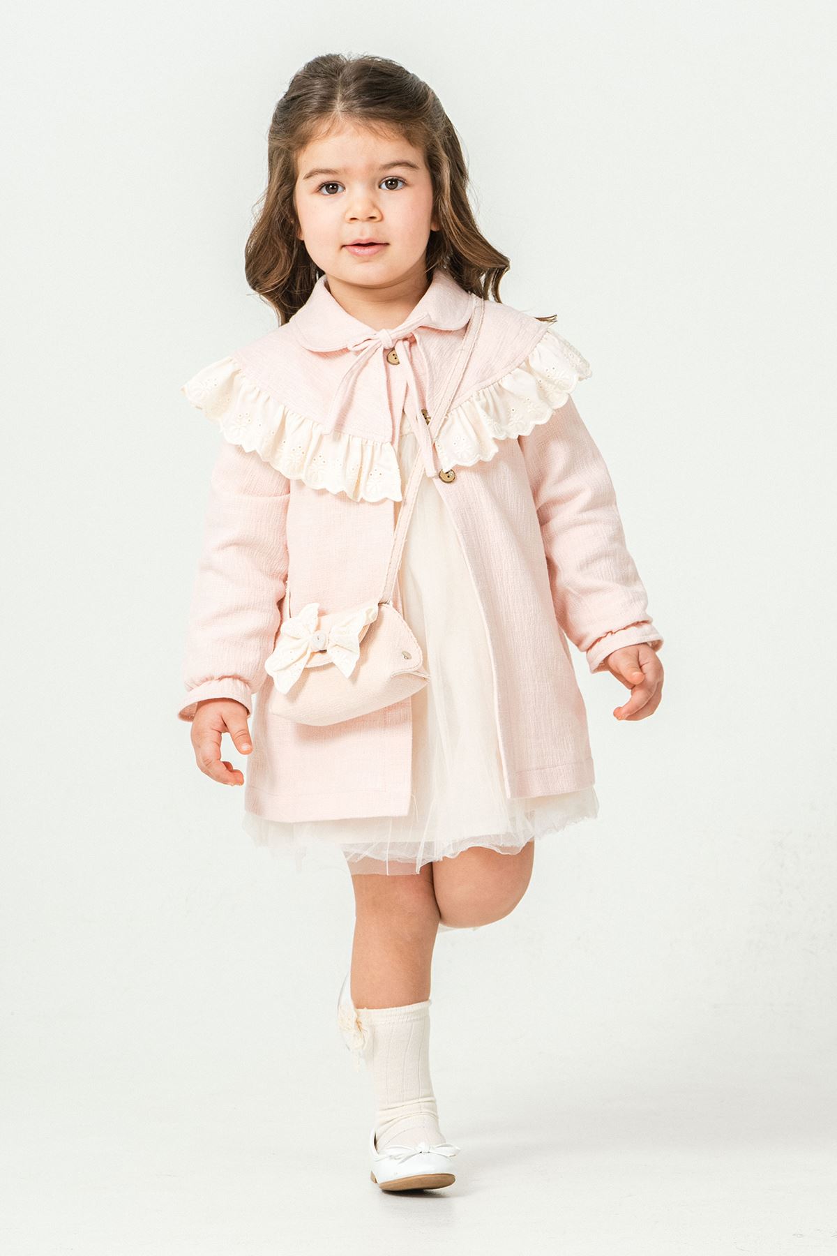 Miniğimin Cicileri Dream Trençkot Çantalı Kız Çocuk 3’lü Takım (1–4 Yaş) - Pudra