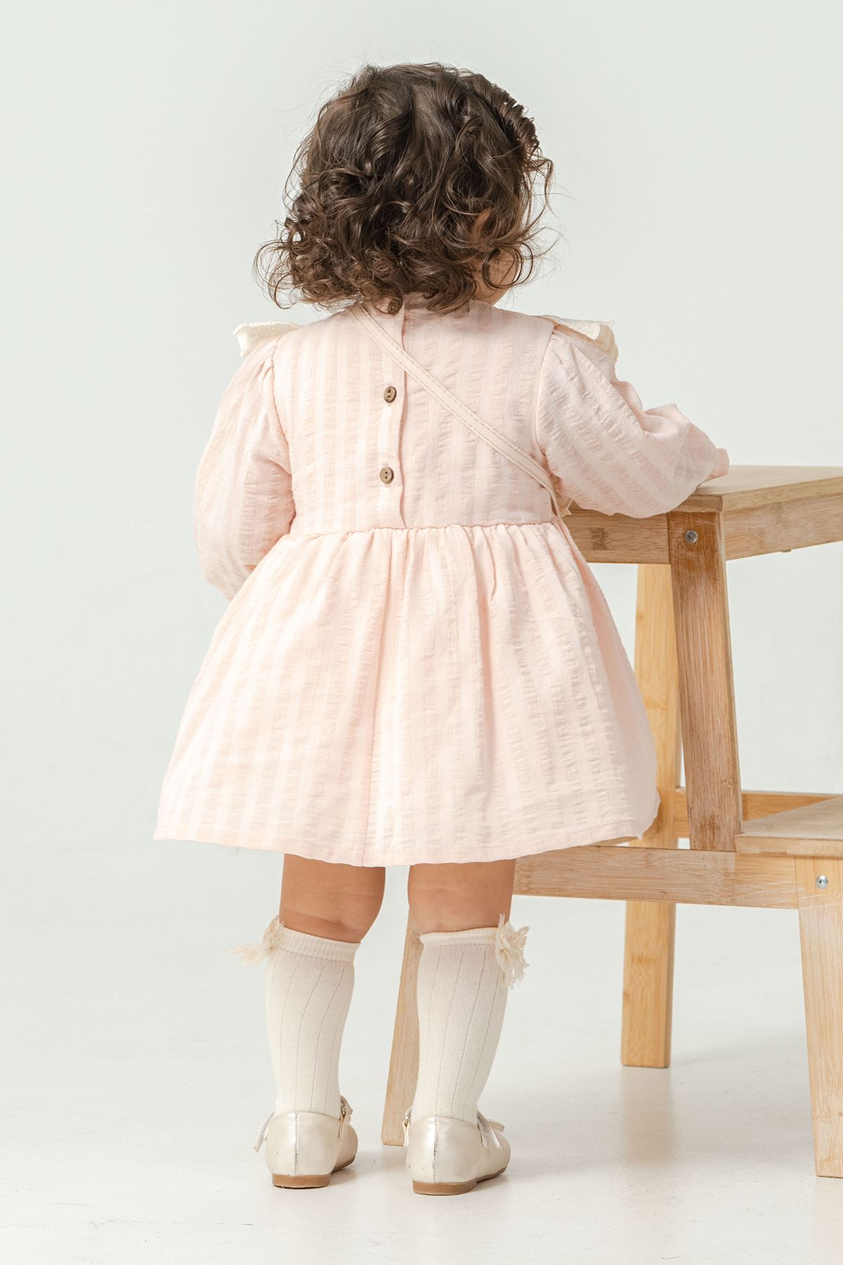 Miniğimin Cicileri Bear Nakışlı Fırfırlı Prenses Elbise 2’li Kız Bebek Takımı - Somon