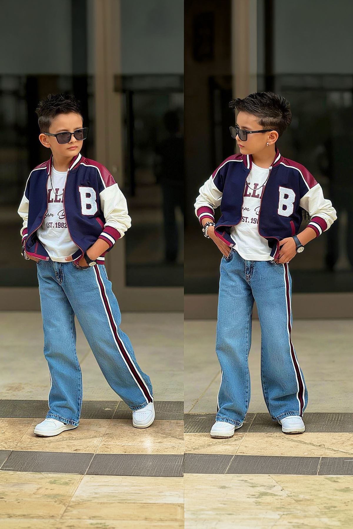 Miniğimin Cicileri B Panç İşleme Detaylı Kolej 3 lü Erkek Çocuk Takım - Mavi