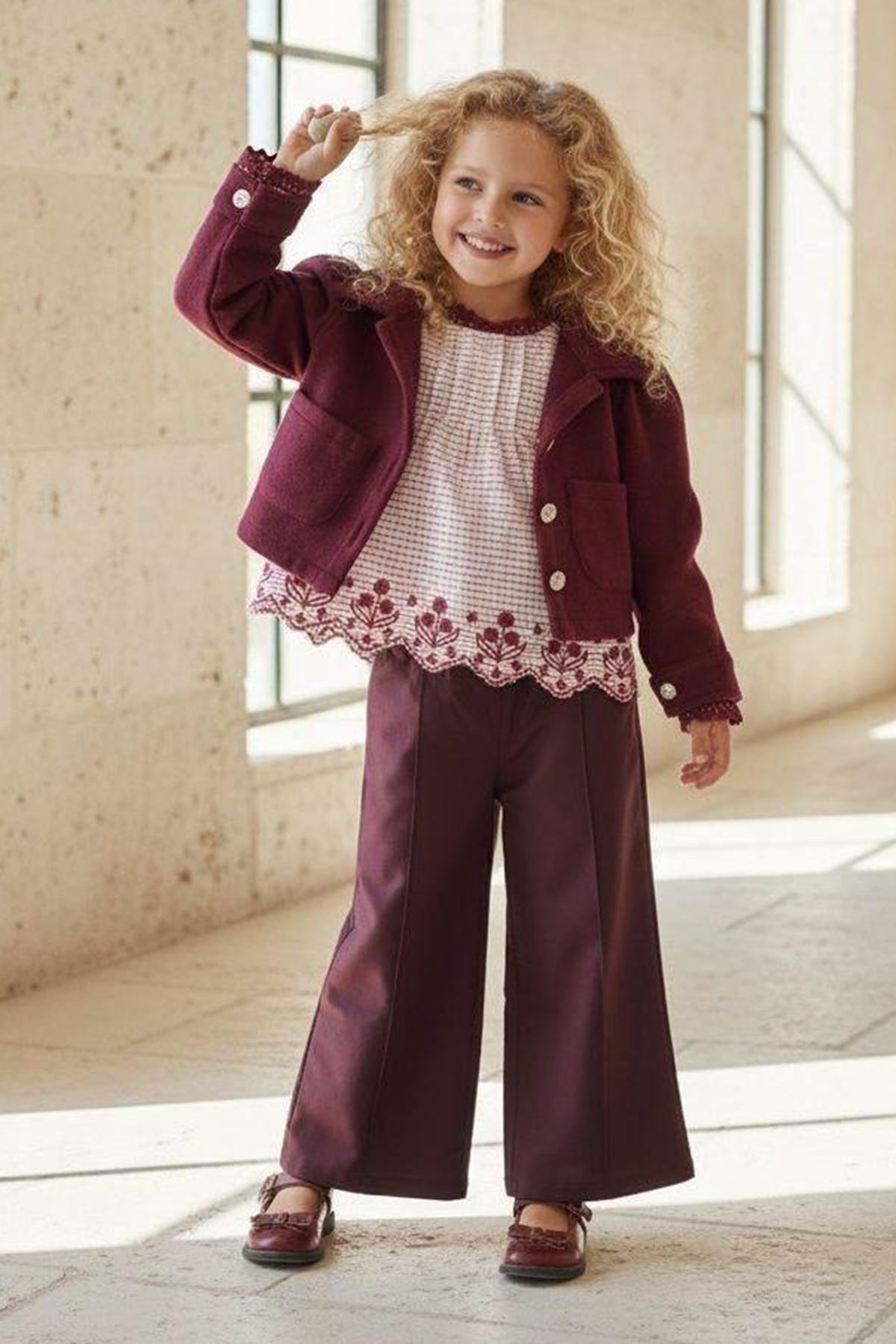 Miniğimin Cicileri  Kaşe Ceketli Lazer Nakışlı 3'lü Takım - Bordo