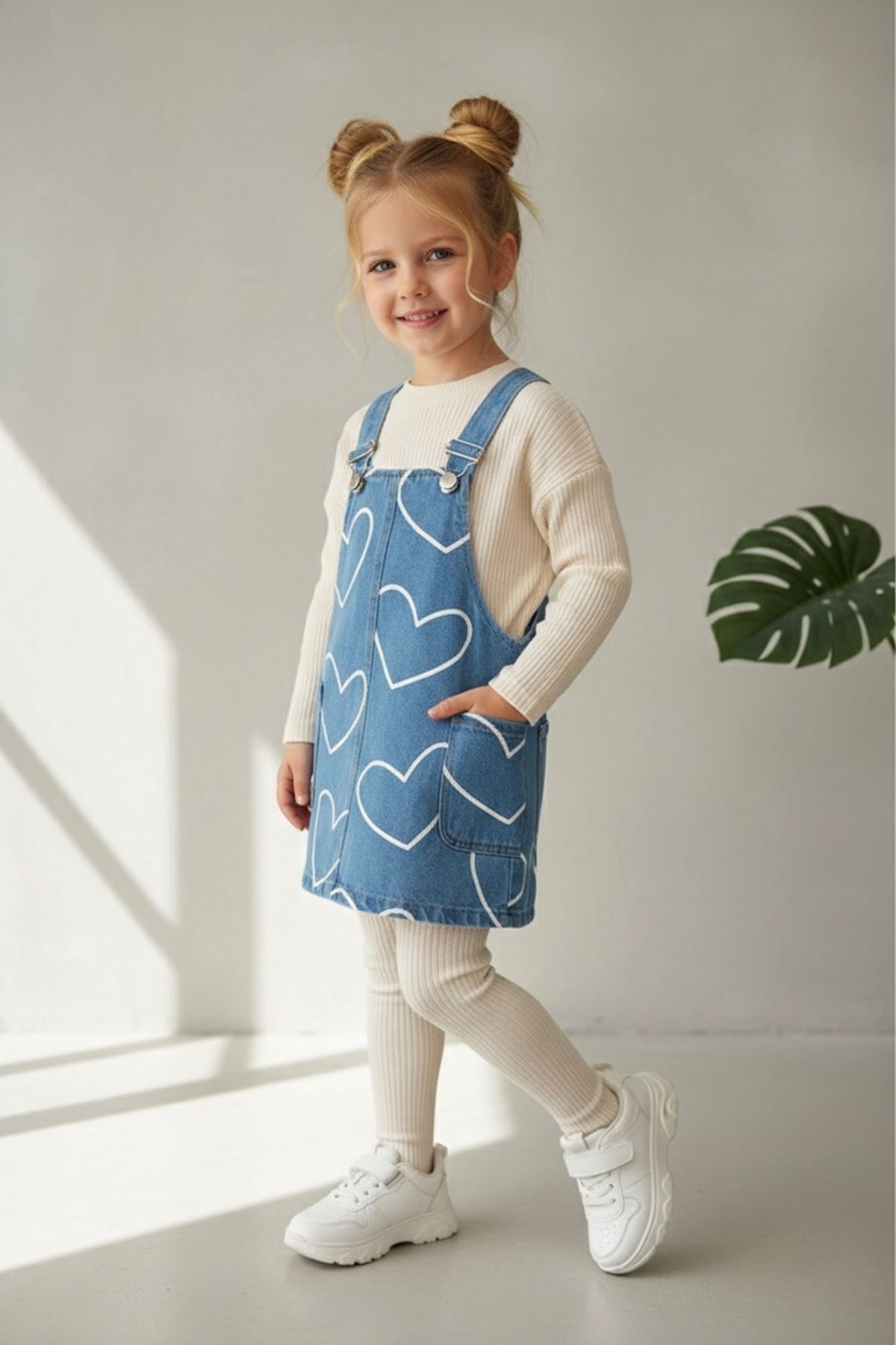 Miniğimin Cicileri Kalp Baskılı Kot Kız Çocuk Jile - Açık Mavi