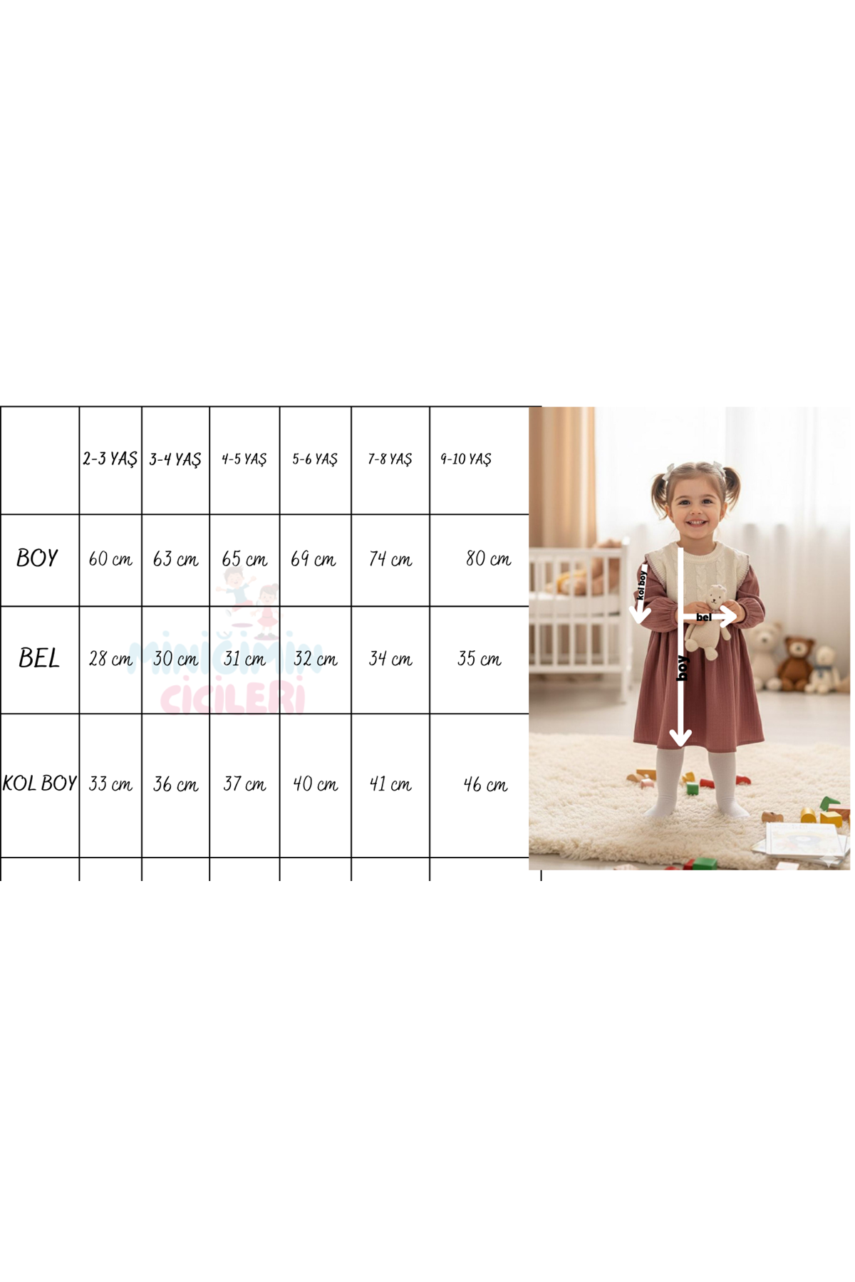 Miniğimin Cicileri Triko Süeterli Kız Çocuk Keten Elbise - Gül Kurusu