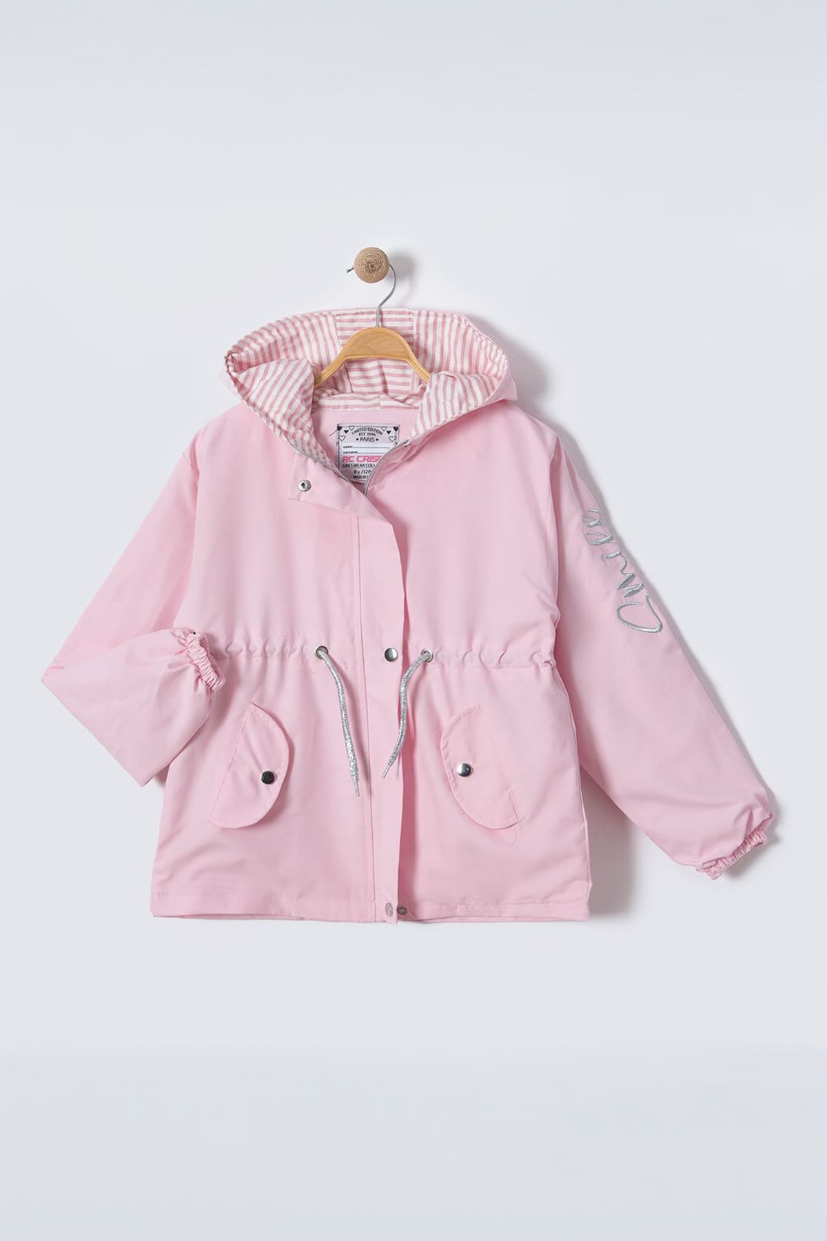 Miniğimin Cicileri Kolu Smile İşlemeli Astarlı Kız Çocuk Yağmurluk - Pembe