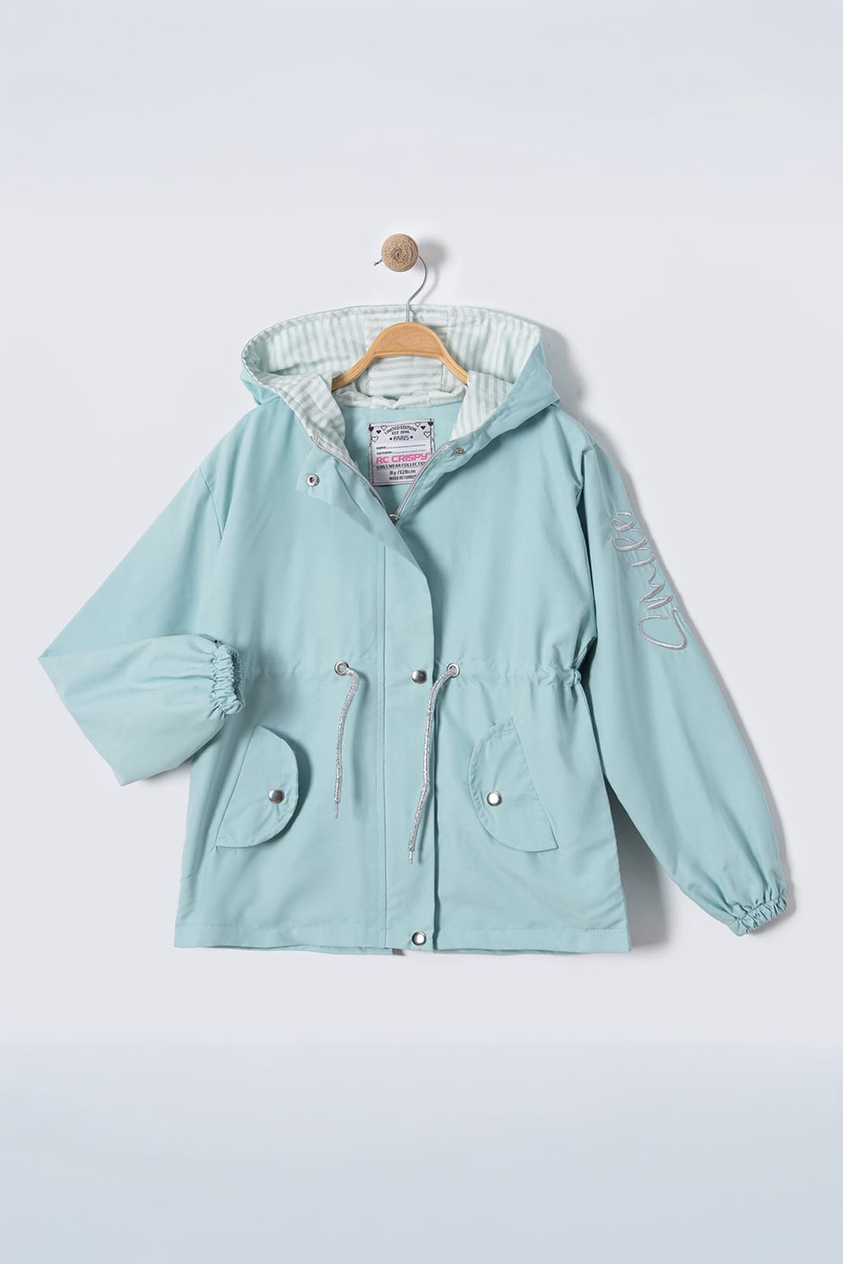 Miniğimin Cicileri Kolu Smile İşlemeli Astarlı Kız Çocuk Yağmurluk - Yeşil