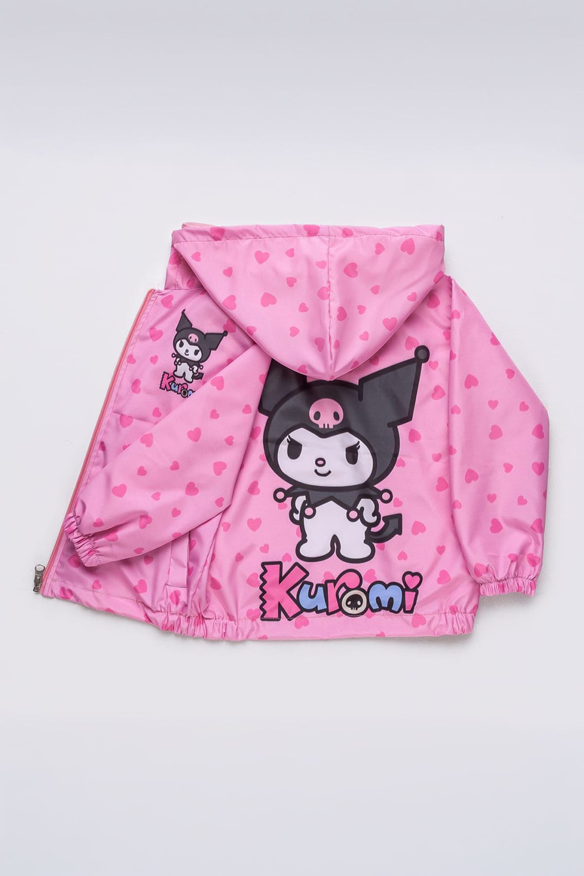 Miniğimin Cicileri Krm Kalp Baskılı  Astarlı Kız Çocuk Yağmurluk - Gül Kurusu