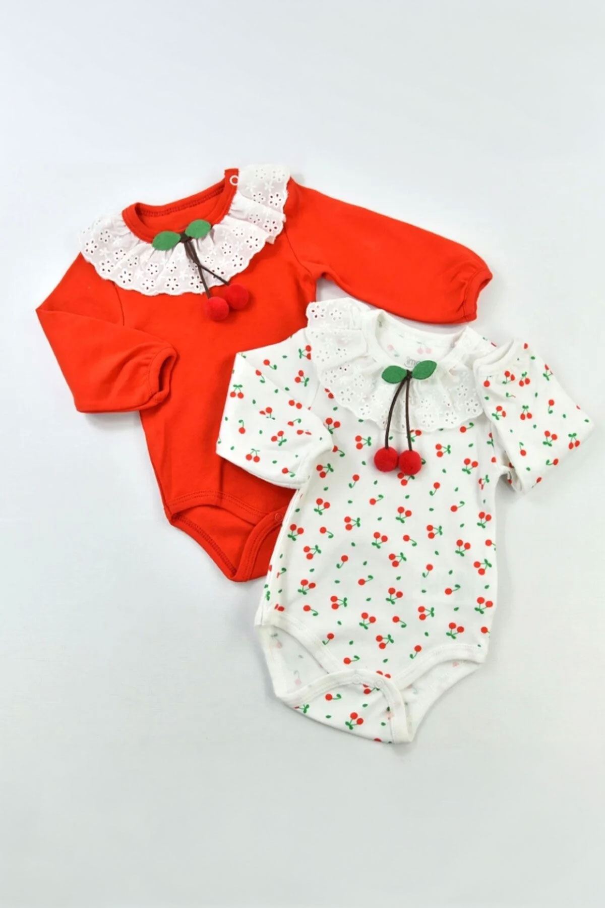 Miniğimin Cicileri Kiraz Desenli Dantelli Kız Bebek Body 4 Boy 2’li Takım - Kırmızı - Hatalı Kayıt