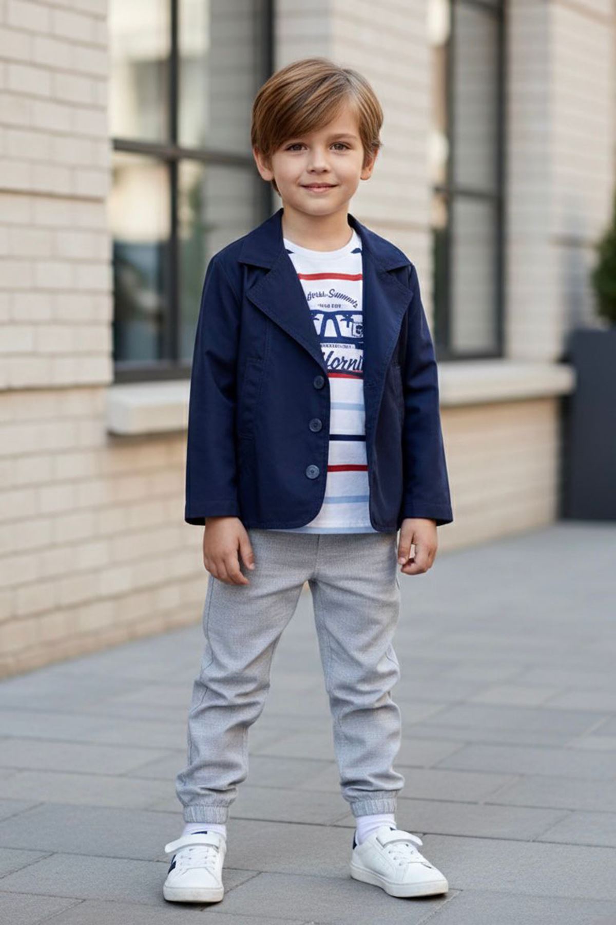 Miniğimin Cicileri California Baskılı Tişörtlü Ceketli Erkek Çocuk 3’lü Takım - Lacivert