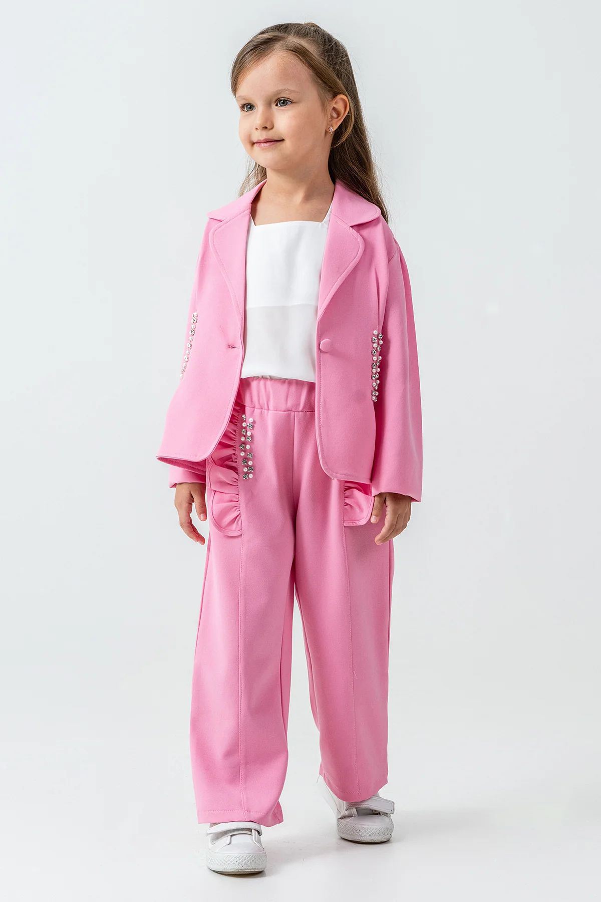Miniğimin Cicileri Taşlı Ceketli 3 lü Kız Çocuk Takım - Pembe