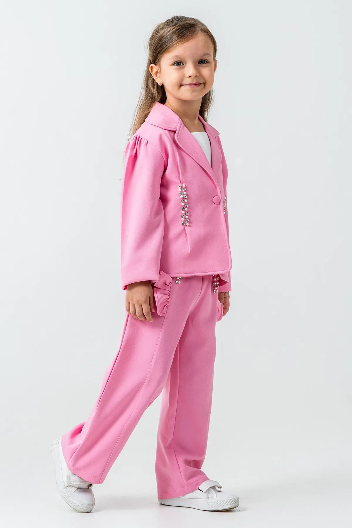 Miniğimin Cicileri Taşlı Ceketli 3 lü Kız Çocuk Takım - Pembe