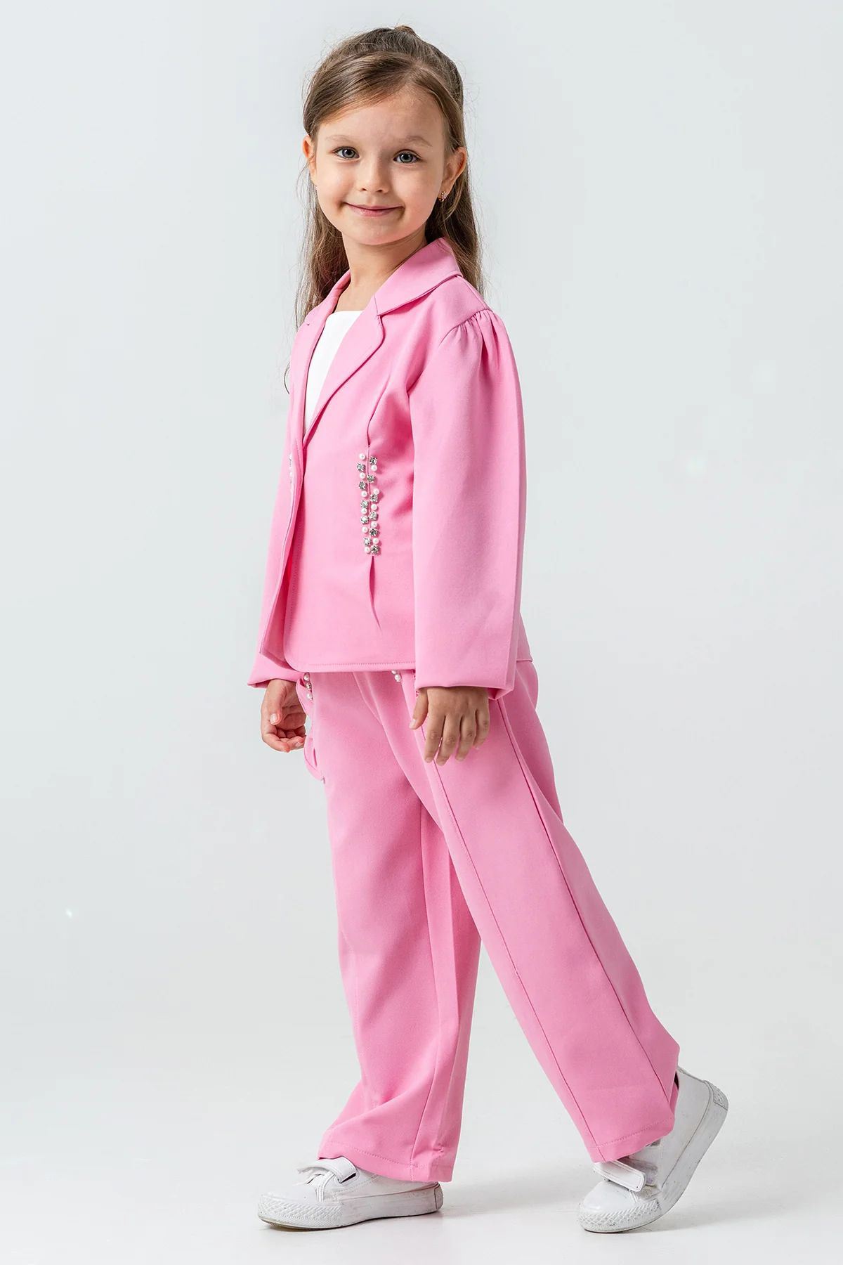 Miniğimin Cicileri Taşlı Ceketli 3 lü Kız Çocuk Takım - Pembe