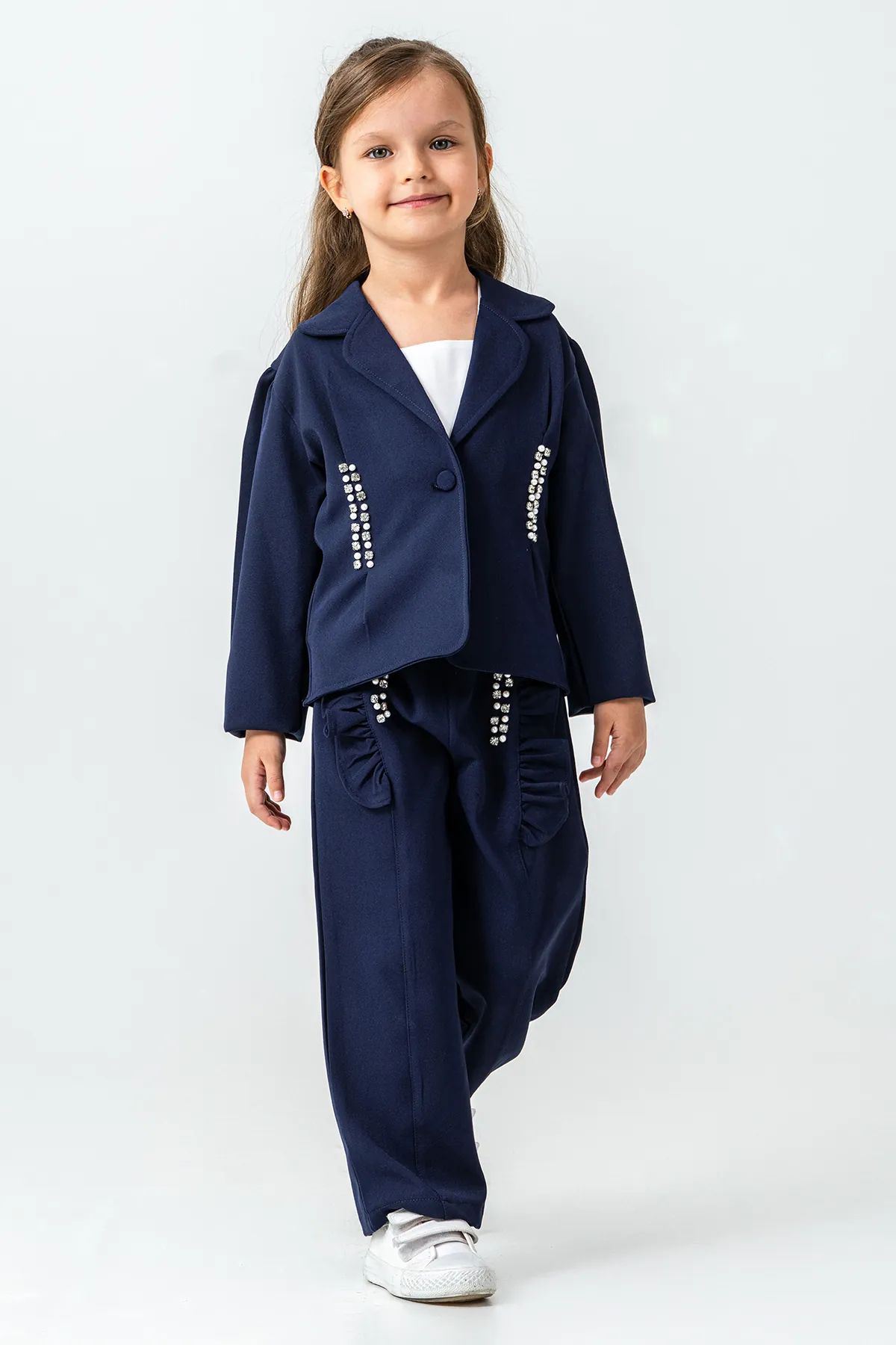 Miniğimin Cicileri Taşlı Ceketli 3 lü Kız Çocuk Takım - Lacivert