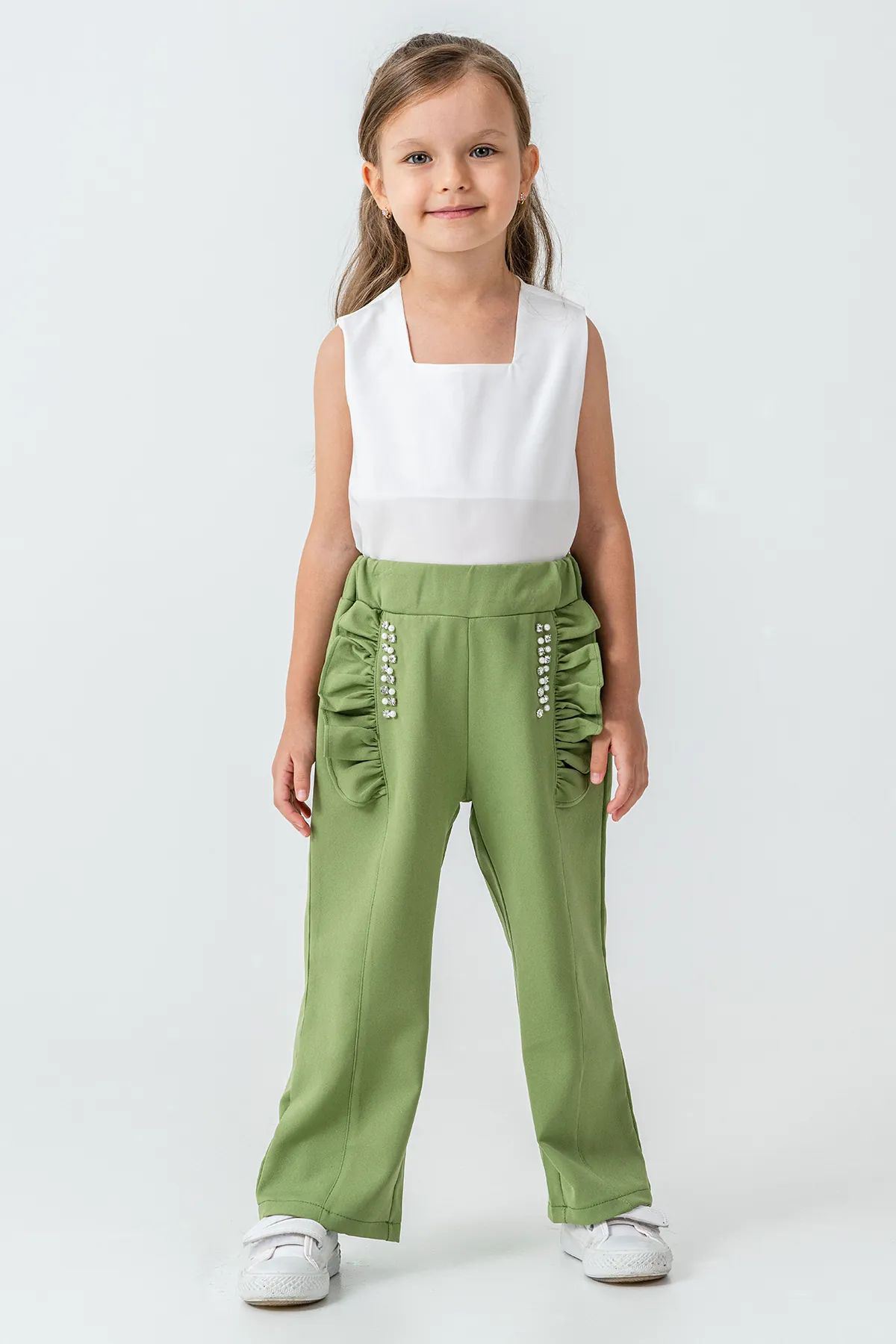 Miniğimin Cicileri Taşlı Ceketli 3 lü Kız Çocuk Takım - Yeşil