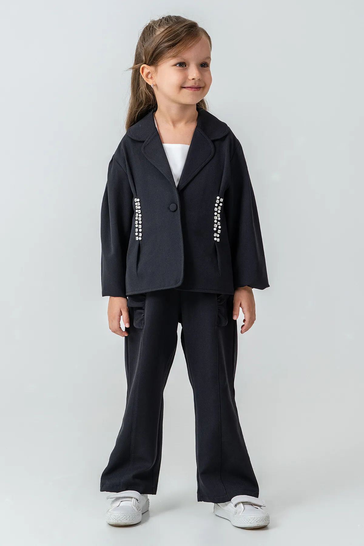 Miniğimin Cicileri Taşlı Ceketli 3 lü Kız Çocuk Takım - Siyah