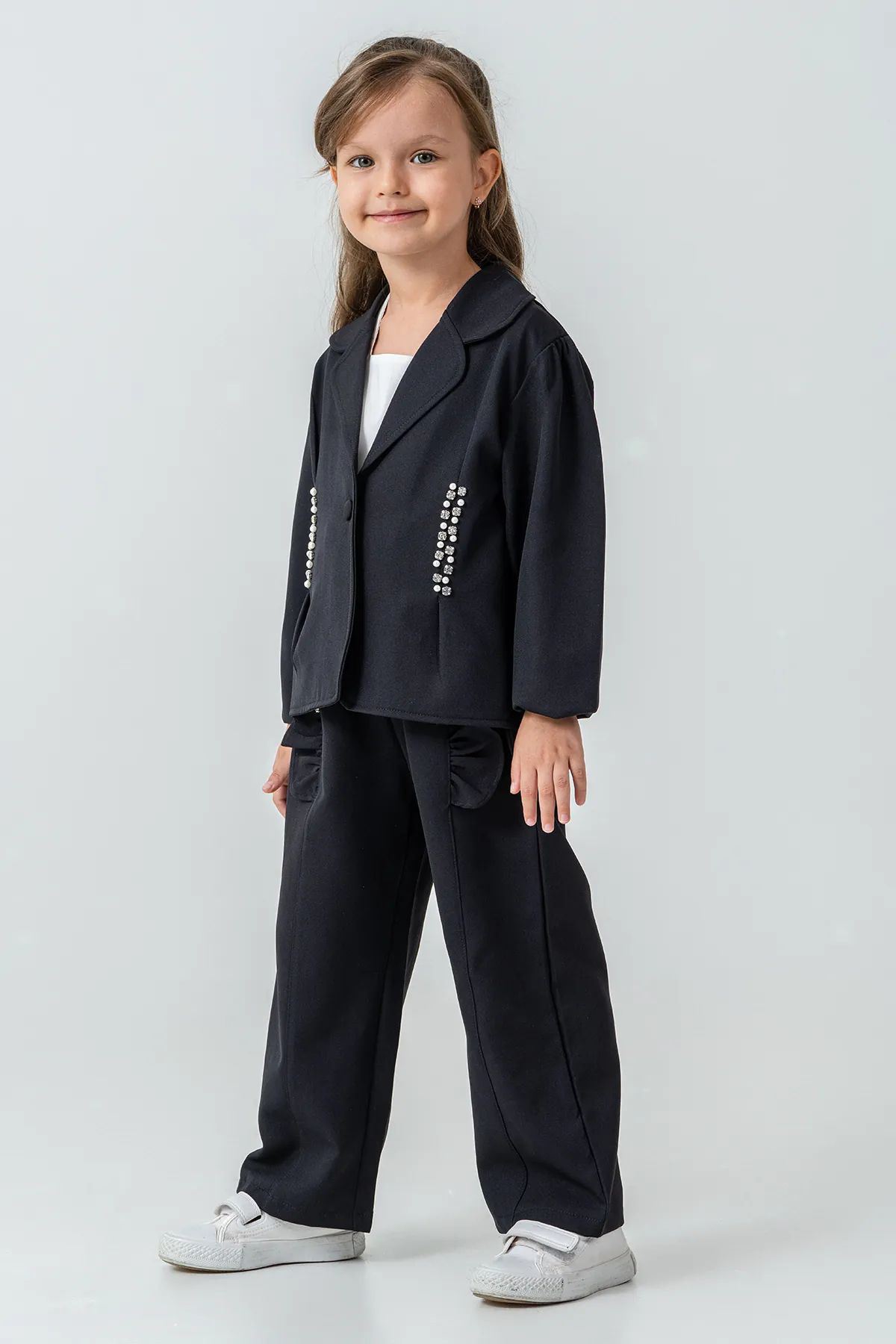 Miniğimin Cicileri Taşlı Ceketli 3 lü Kız Çocuk Takım - Siyah