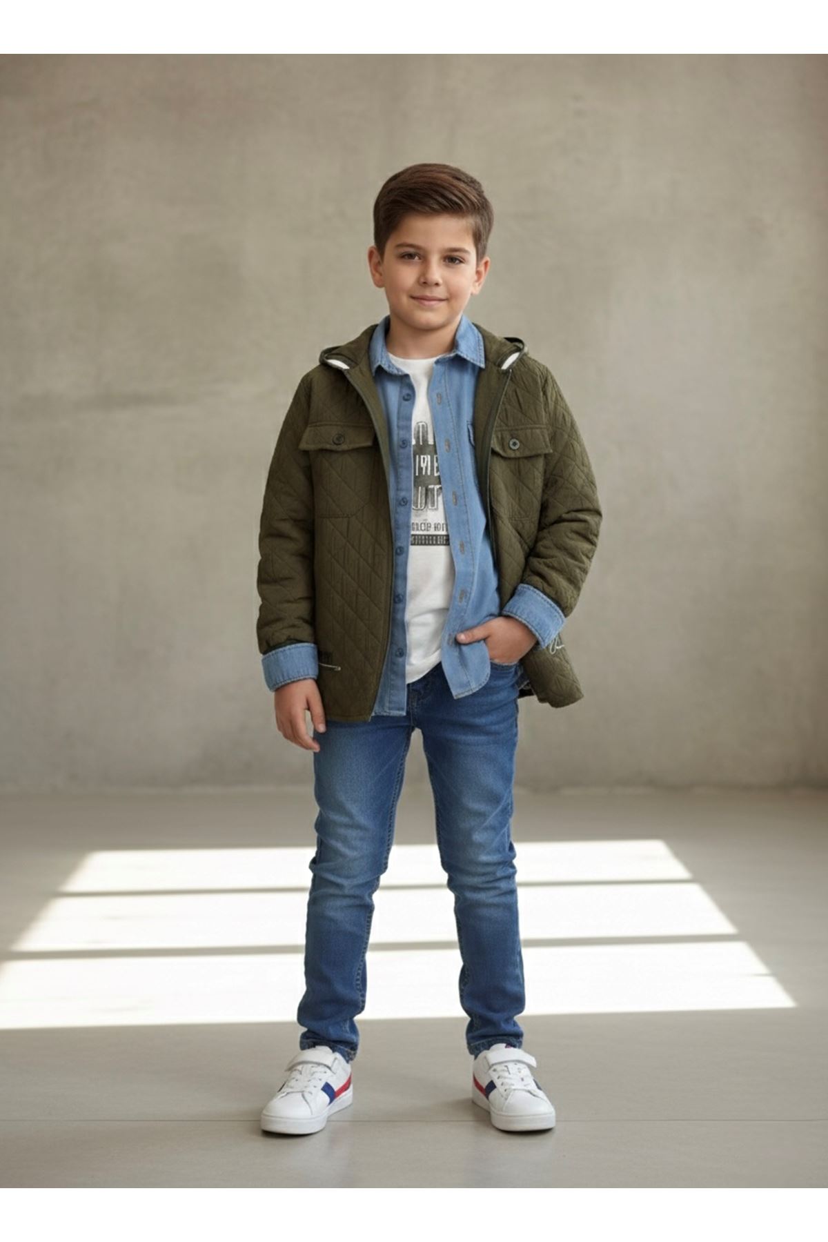 Miniğimin Cicileri (9-12) Kapitone İşlemeli Kapüşonlu Erkek Çocuk 4 lü Takım - Yeşil