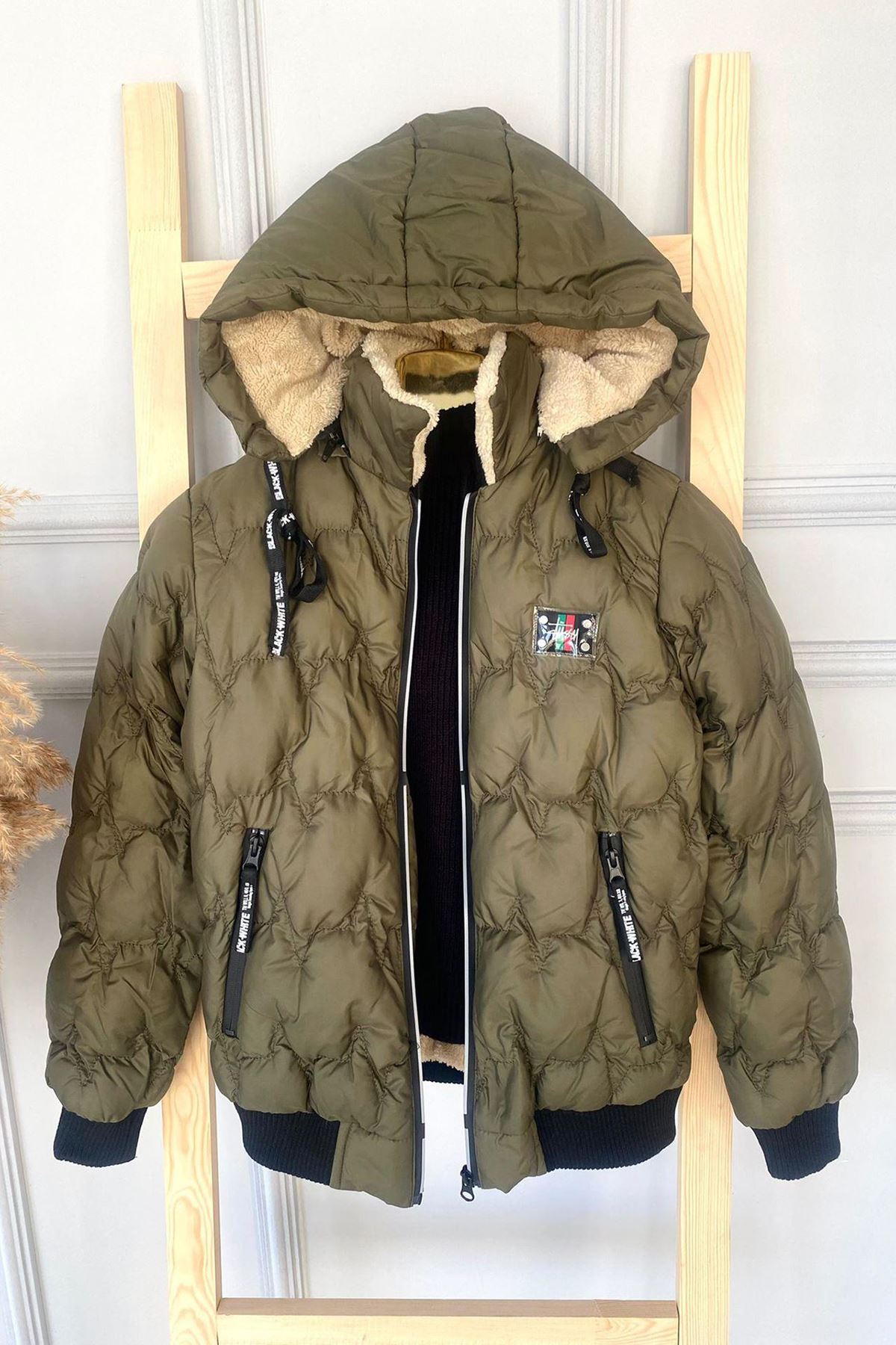 Minigimin Cicileri Erkek Çocuk Fermuarlı Cepli Kapüşonlu Mont (Dar Kalıp) - Haki