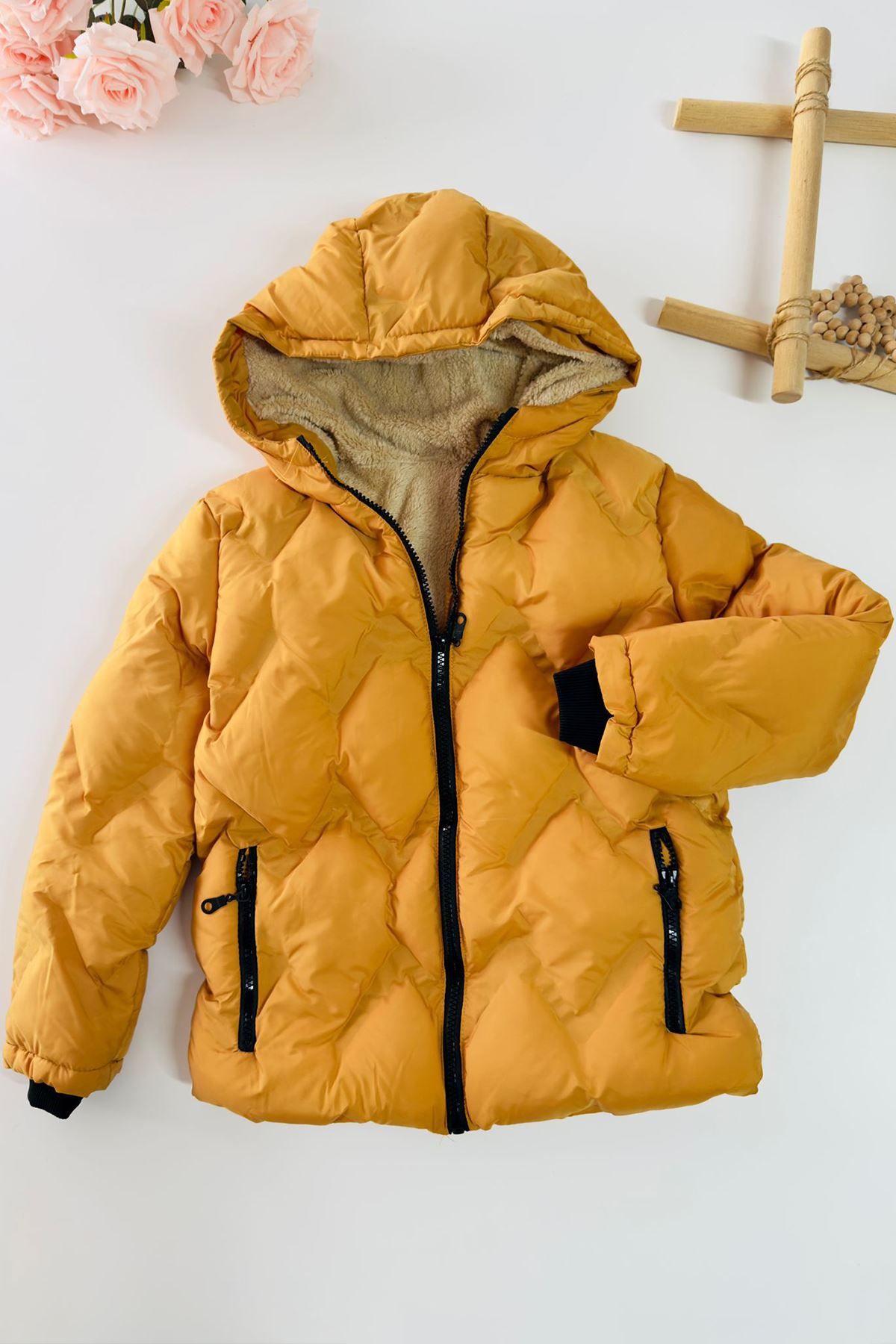 Miniğimin Cicileri İçi Kürklü Kışlık Erkek Çocuk Mont - Hardal