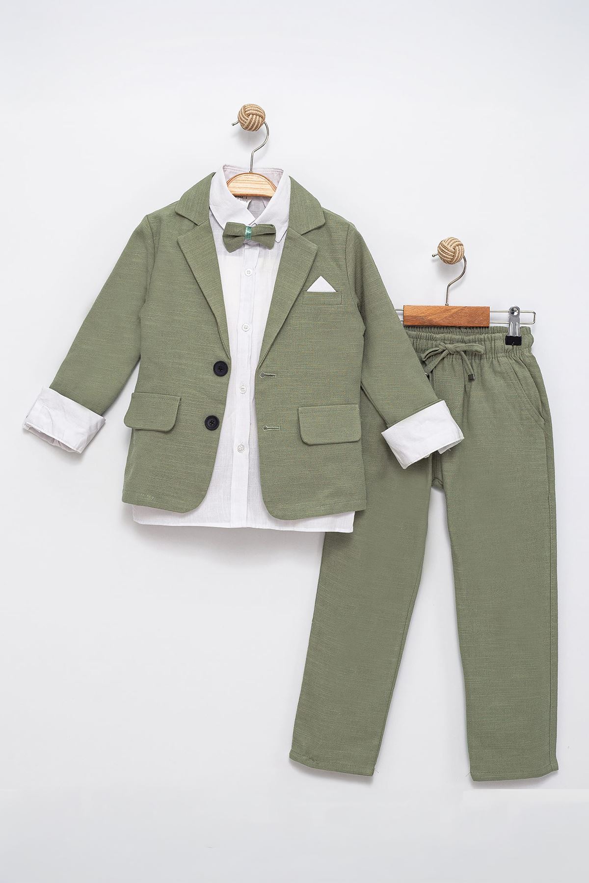Miniğimin Cicileri Papyonlu Ceketli Gömlekli Erkek Çocuk 3'lü Takım - Yeşil