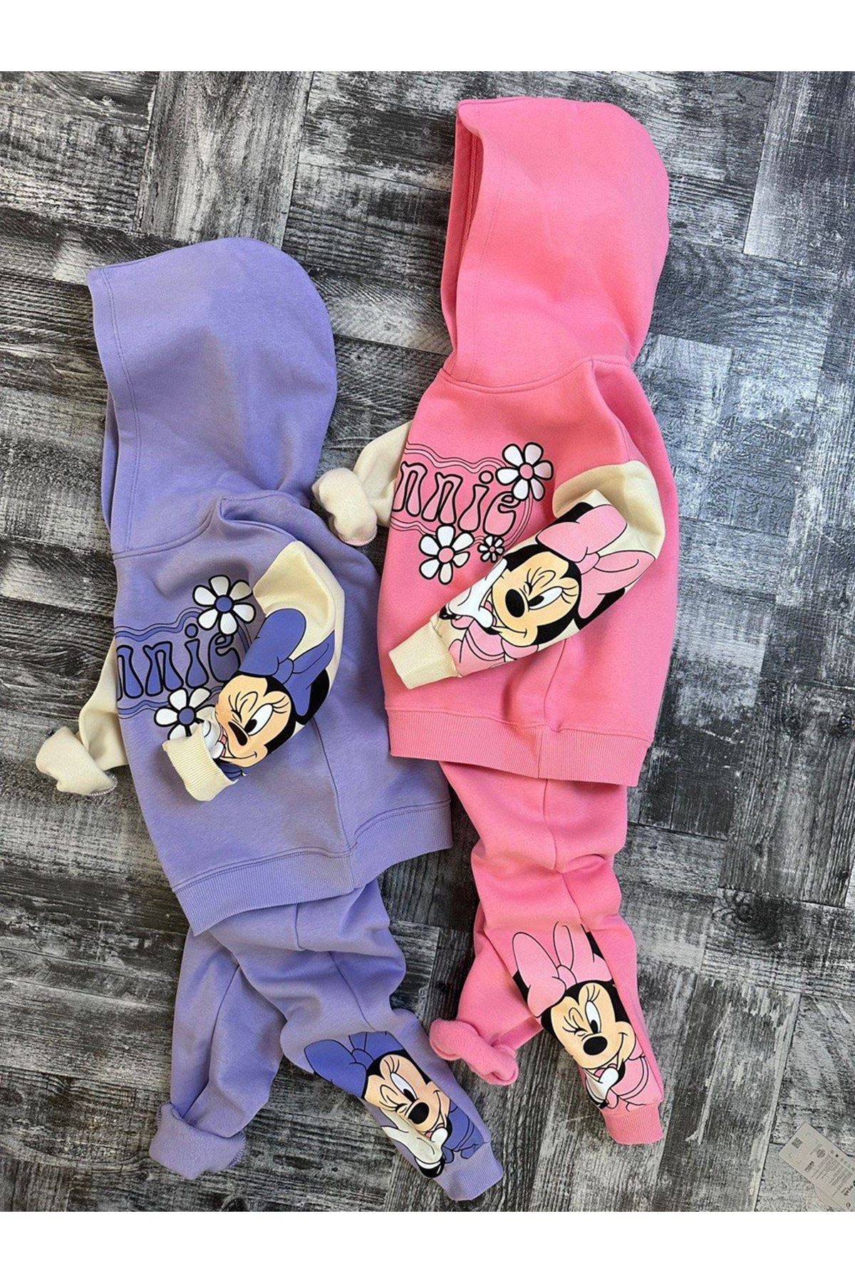 Miniğimin Cicileri Kışlık Mnn Baskılı Çocuk KapüşonluTakım - Mor