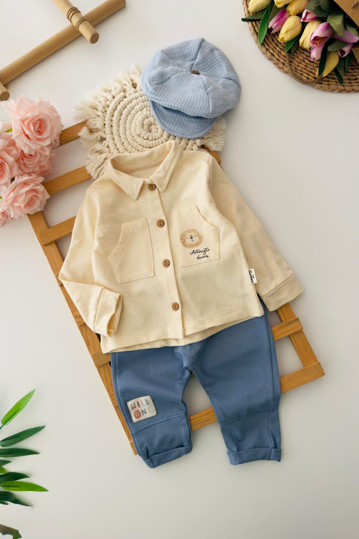 Miniğimin Cicileri Wild One Erkek Bebek 3’lü Pamuklu Ceketli Takım - Açık Mavi