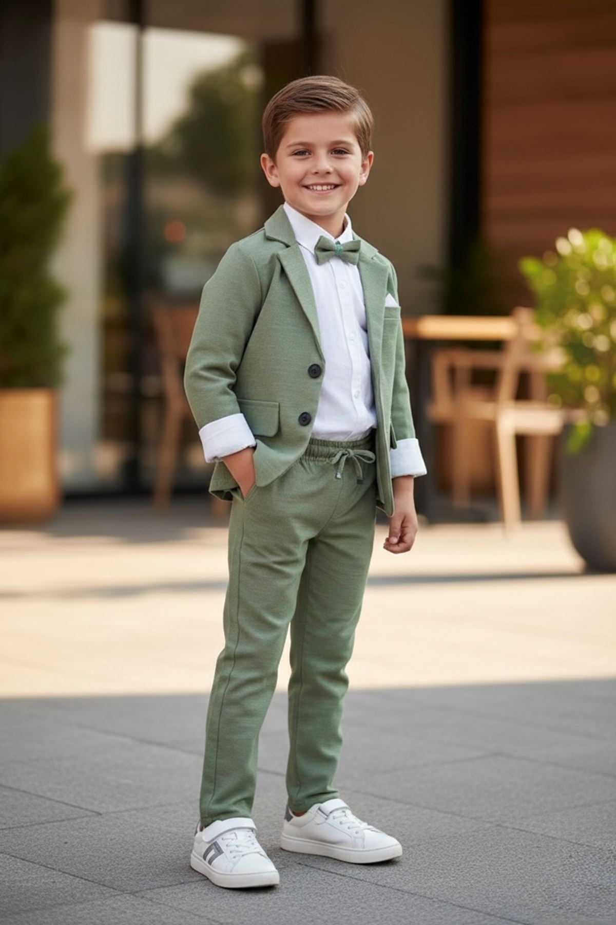 Miniğimin Cicileri Papyonlu Ceketli Gömlekli Erkek Çocuk 3'lü Takım - Yeşil