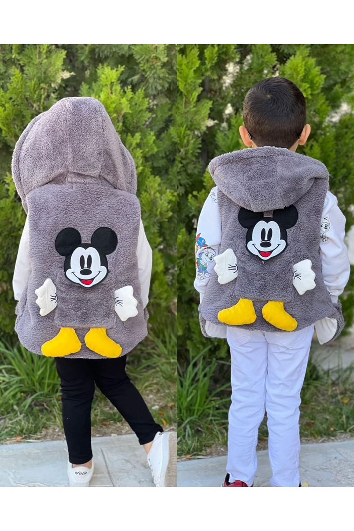 Miniğimin Cicileri Mcky 3d Pelüş KapüşonluYelek - Gri