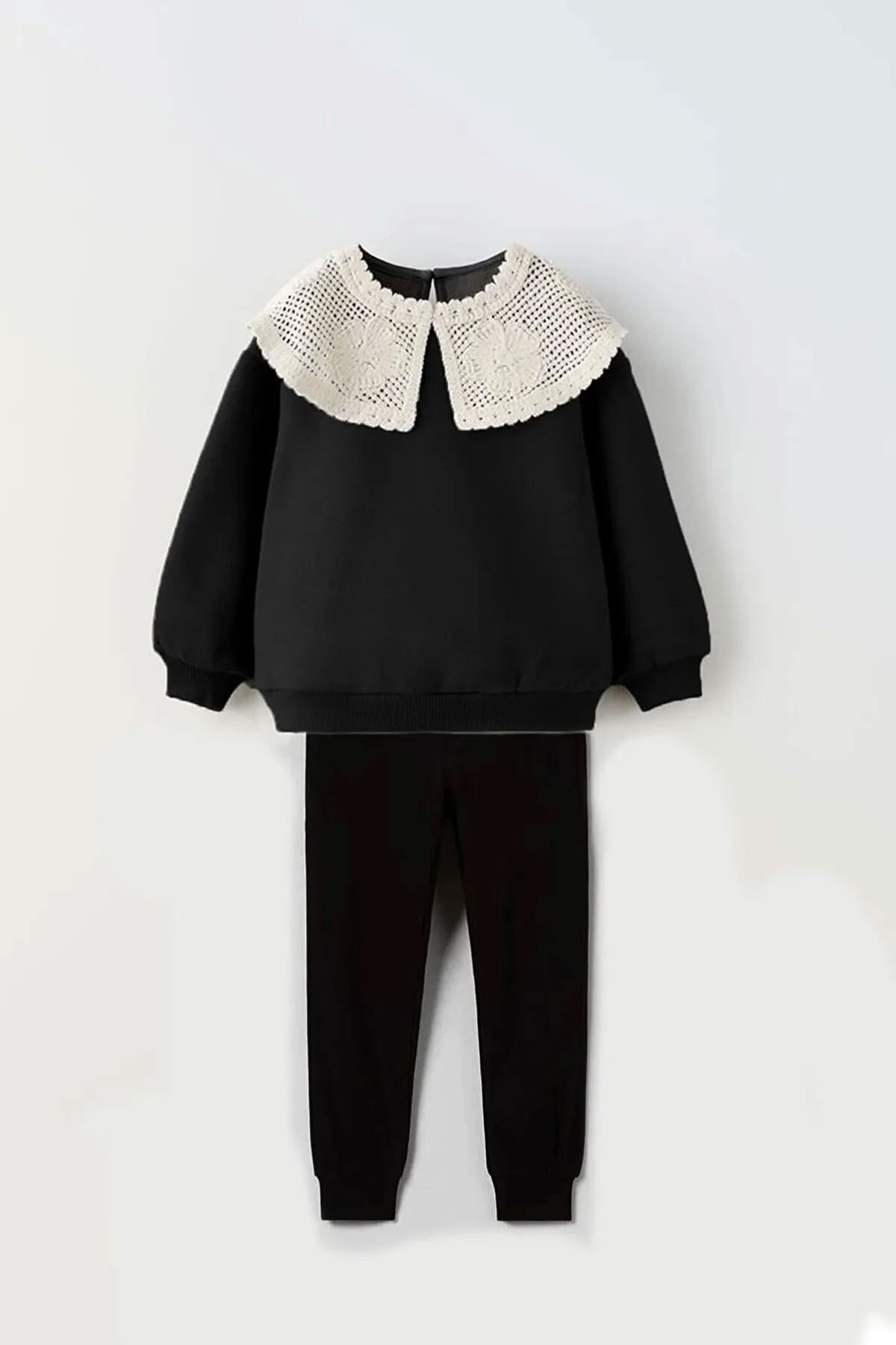 Miniğimin Cicileri Dantel Yaka 2Li Eşofman Takımı - Siyah