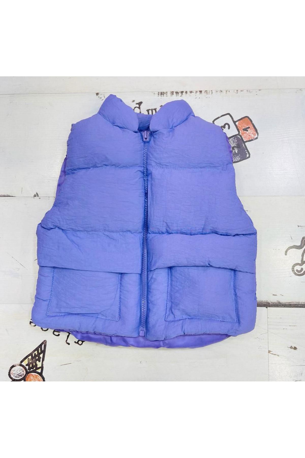 Miniğimin Cicileri Cepli Şişme Çocuk Unisex Yelek - Lila