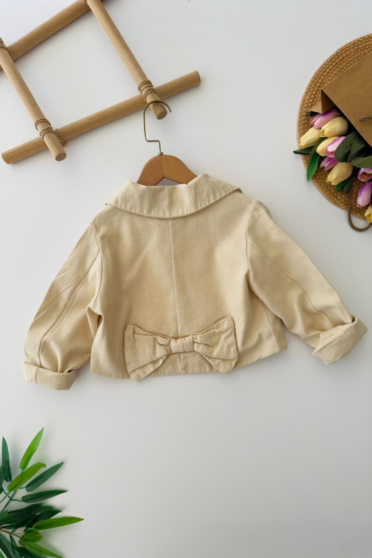 Miniğimin Cicileri Fiyonk Detaylı Pamuklu Kız Çocuk 3 lü Takım - Krem