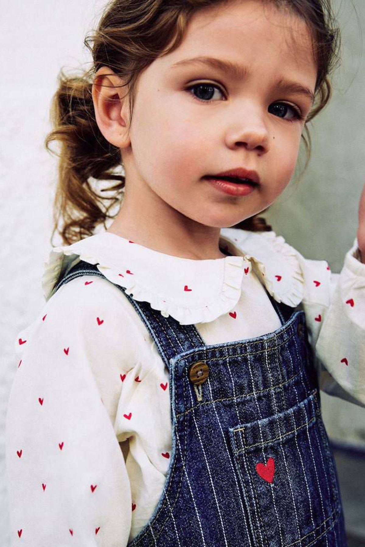 Miniğimin Cicileri Kalp İşlemeli Salopetli Kız Çocuk Gömlekli Kız Çocuk Takım - Lacivert