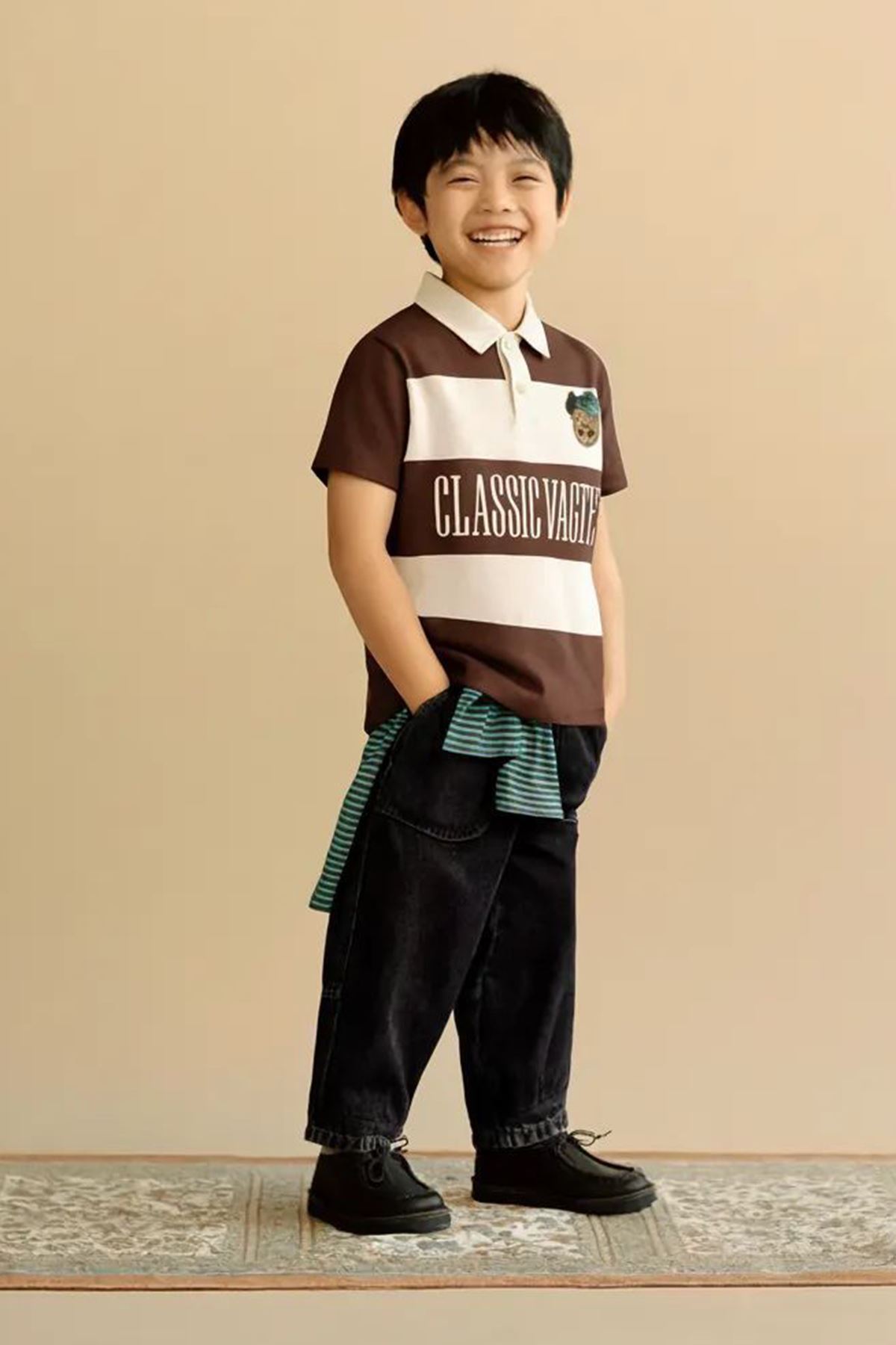 Miniğimin Cicileri Çizgili Polo Yaka Ayıcık Baskılı Erkek Çocuk 2 li Takım - Kahverengi