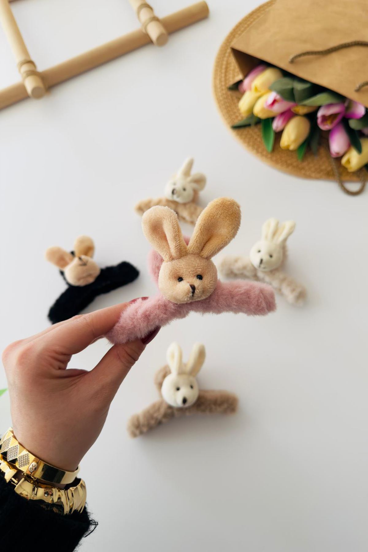 Miniğimin Cicileri Tavşan Figürlü Kız Çocuk Peluş Mandal Toka - Pembe