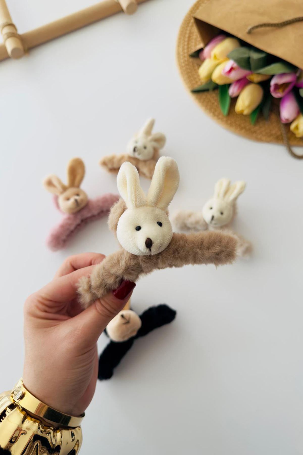 Miniğimin Cicileri Tavşan Figürlü Kız Çocuk Peluş Mandal Toka - Kahverengi