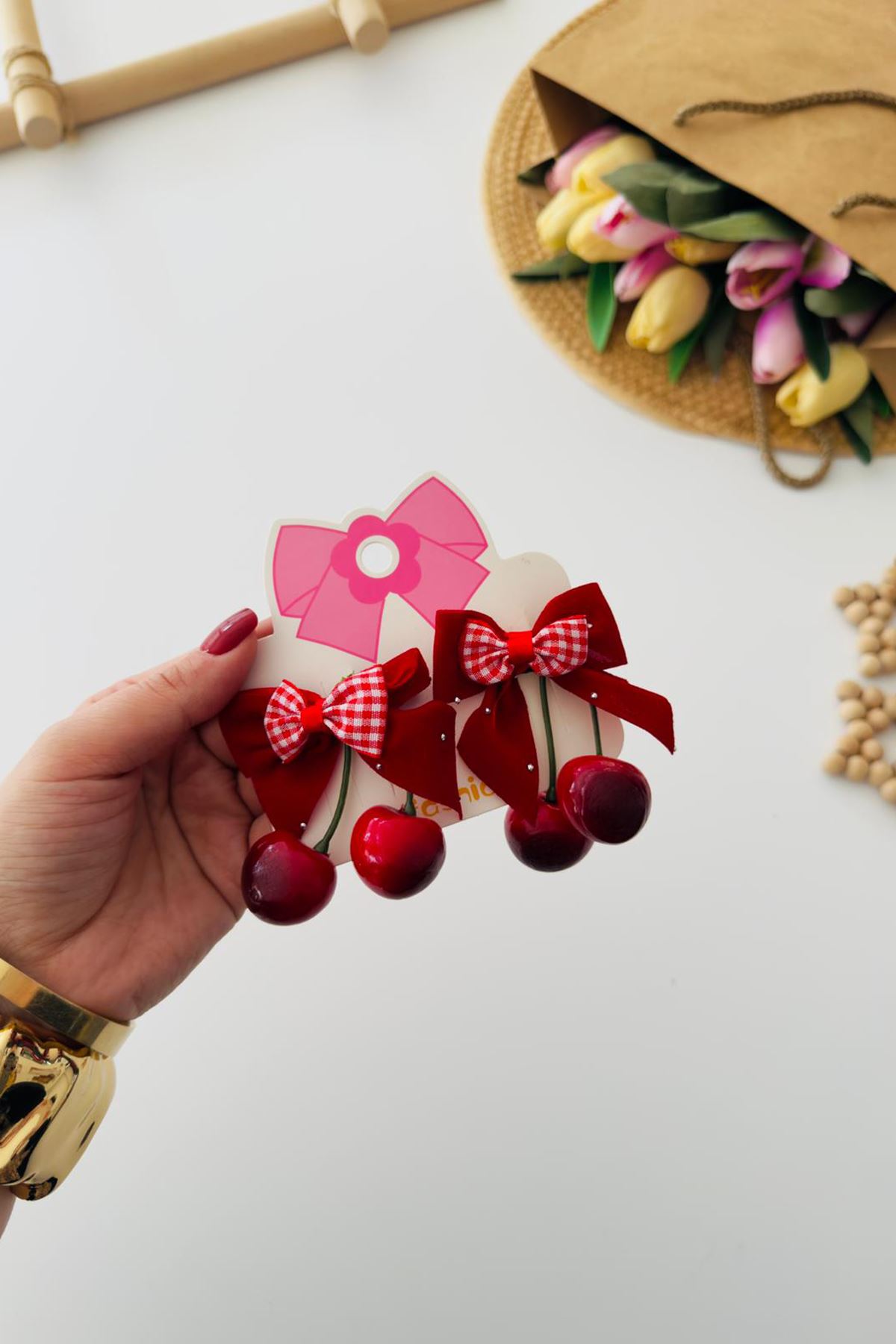 Miniğimin Cicileri Kiraz 2 li Yan Pens Toka Seti - Kırmızı