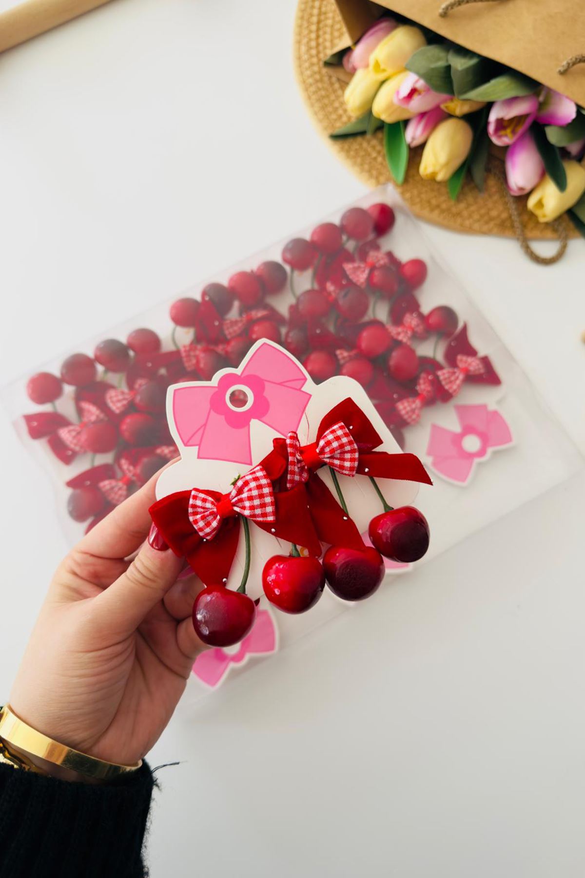 Miniğimin Cicileri Kiraz 2 li Yan Pens Toka Seti - Kırmızı